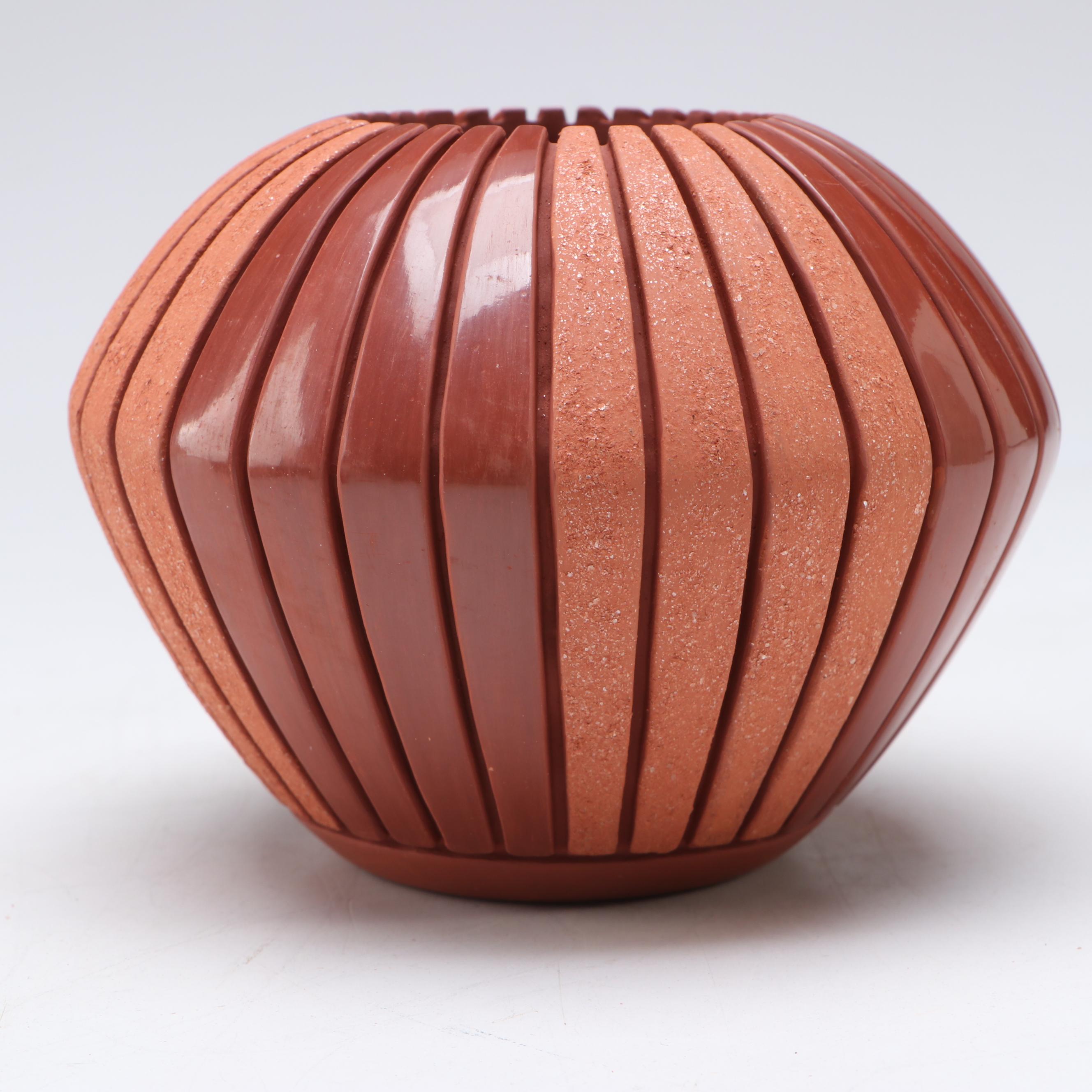 Sue Tapia San Juan Pueblo Incised Redware Olla
