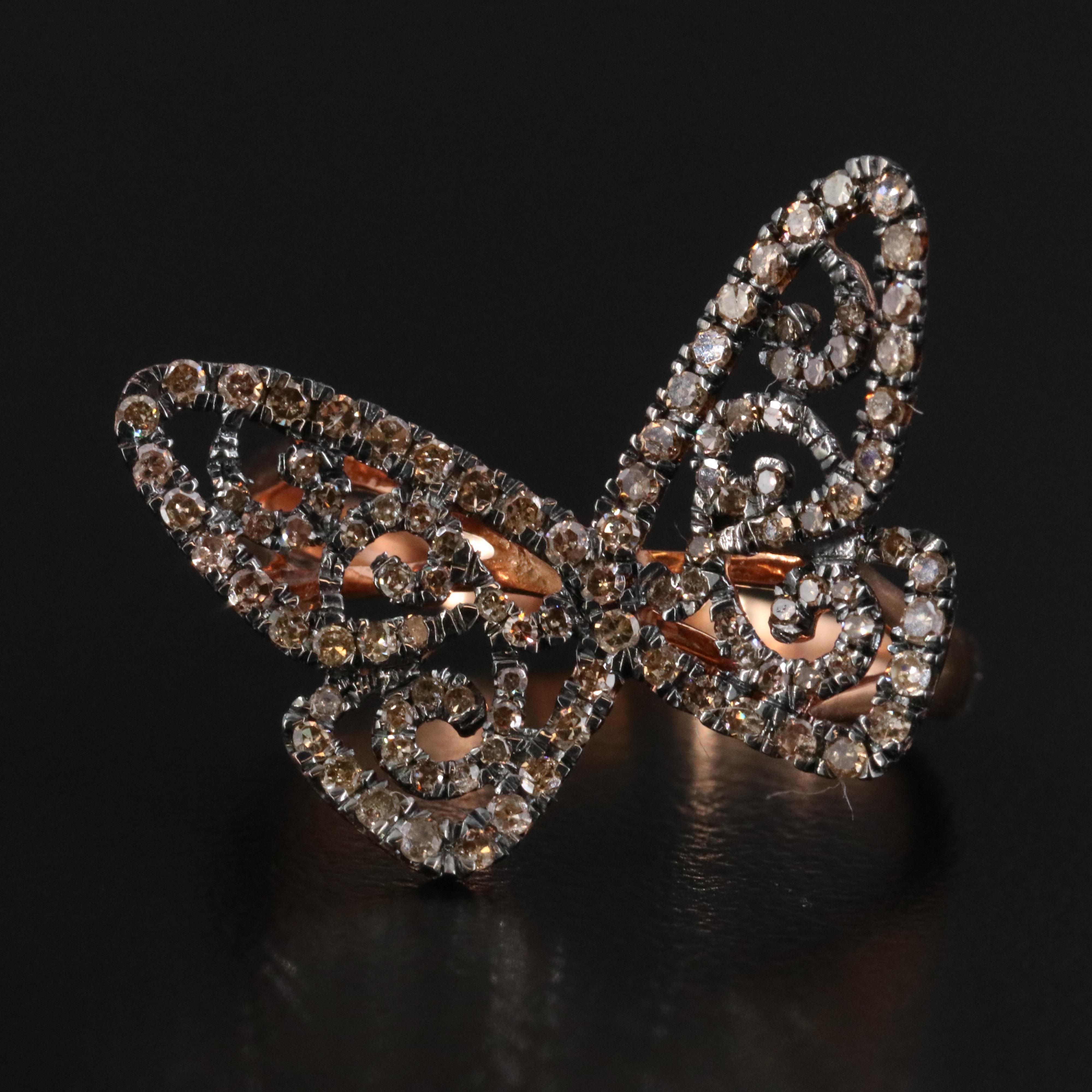 10K Rose Gold 0.50 CTW Diamond Butterfly Ring