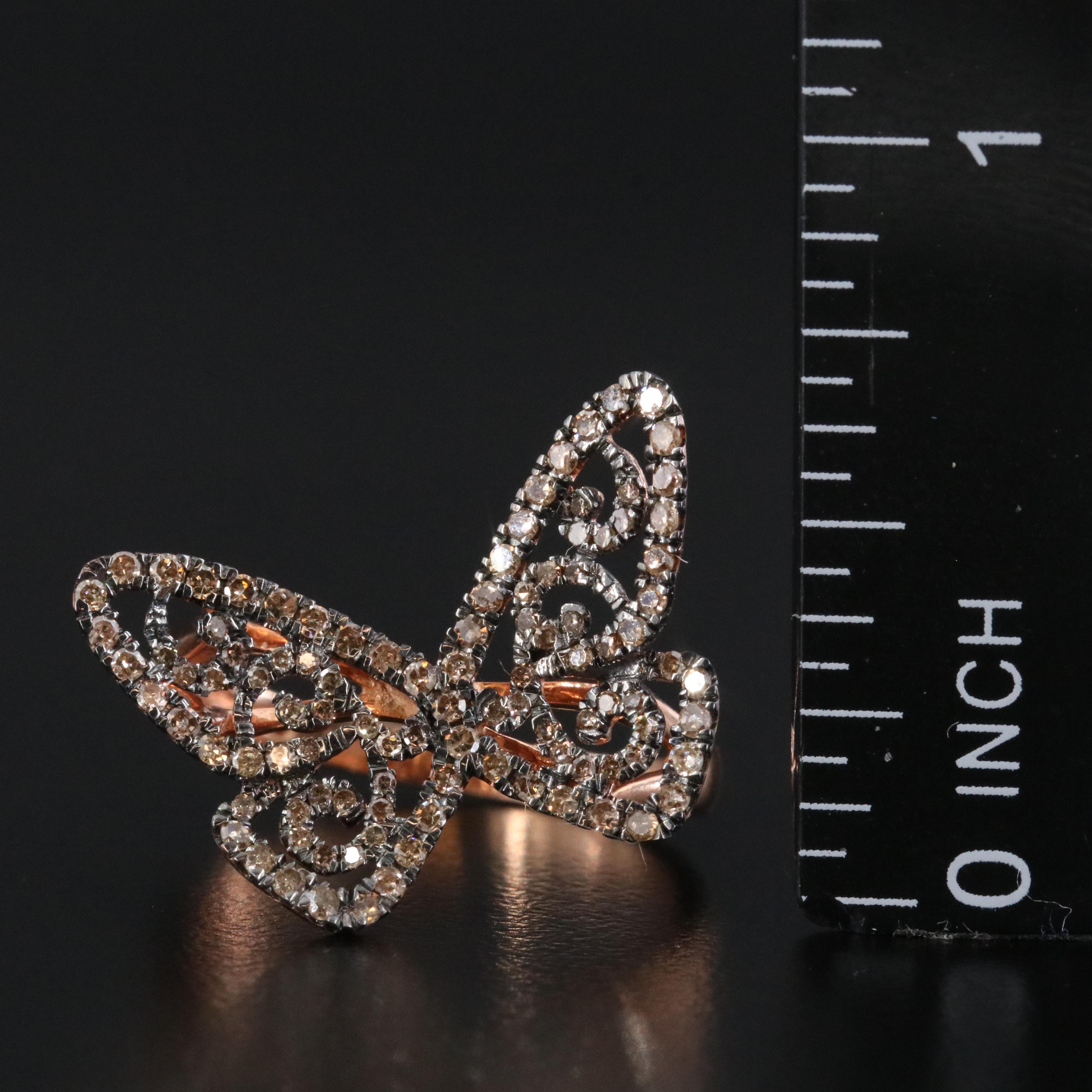 10K Rose Gold 0.50 CTW Diamond Butterfly Ring