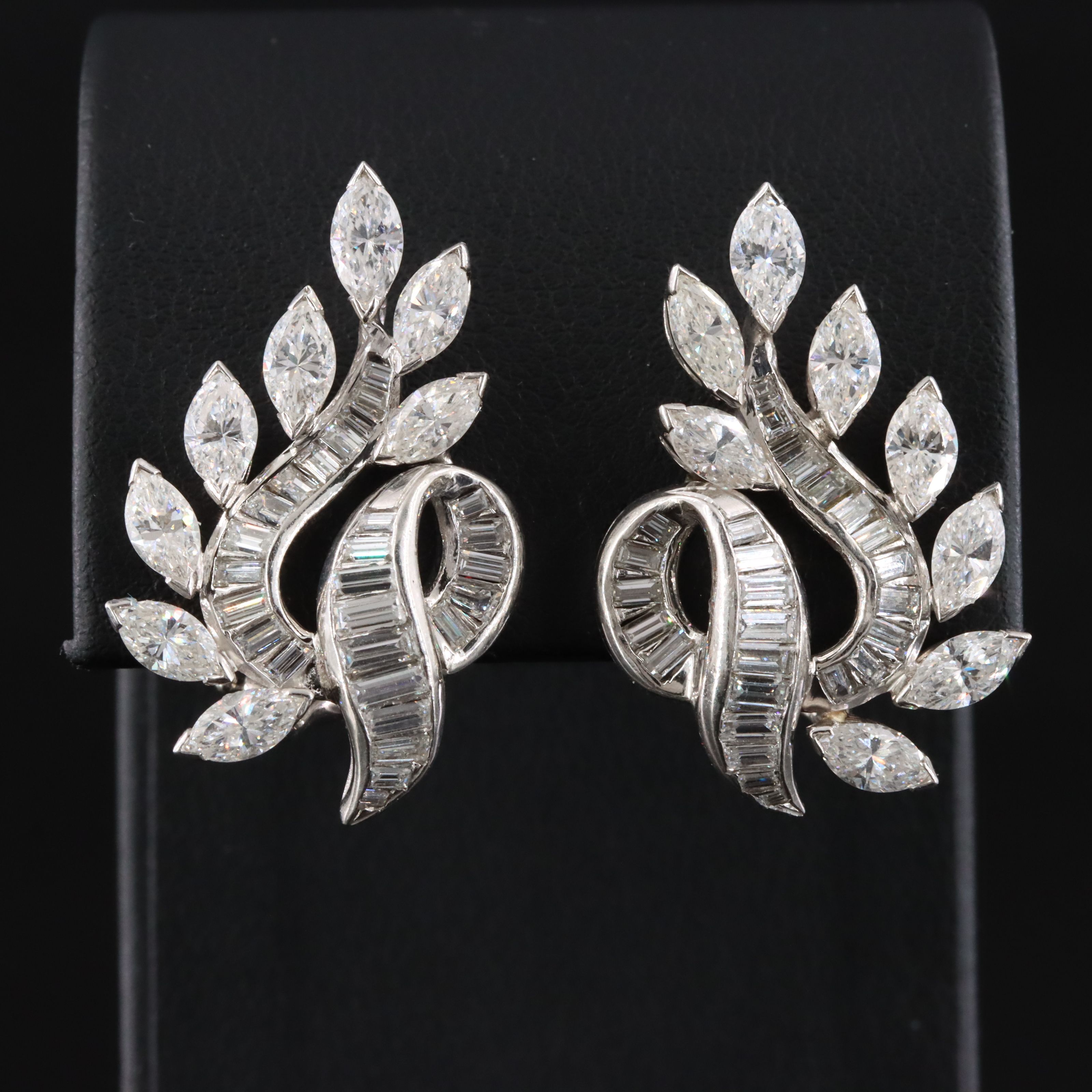 1950s Platinum 4.59 CTW Diamond Earrings