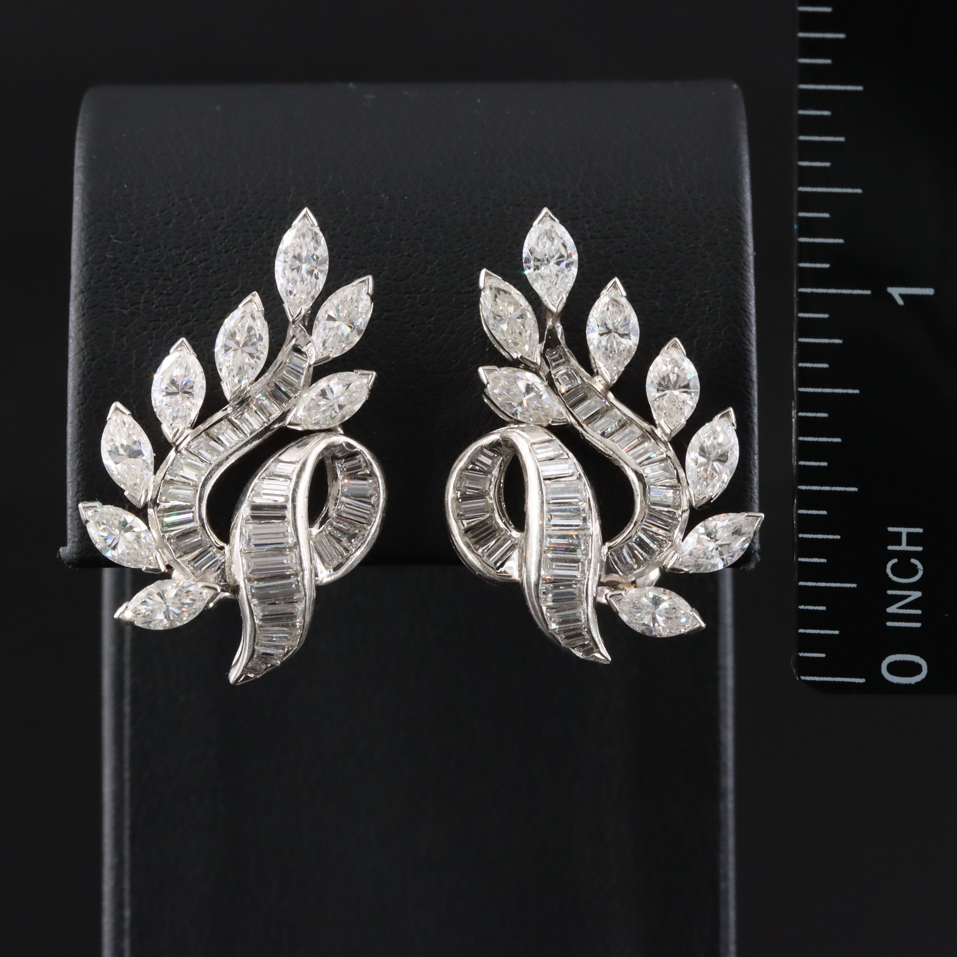1950s Platinum 4.59 CTW Diamond Earrings