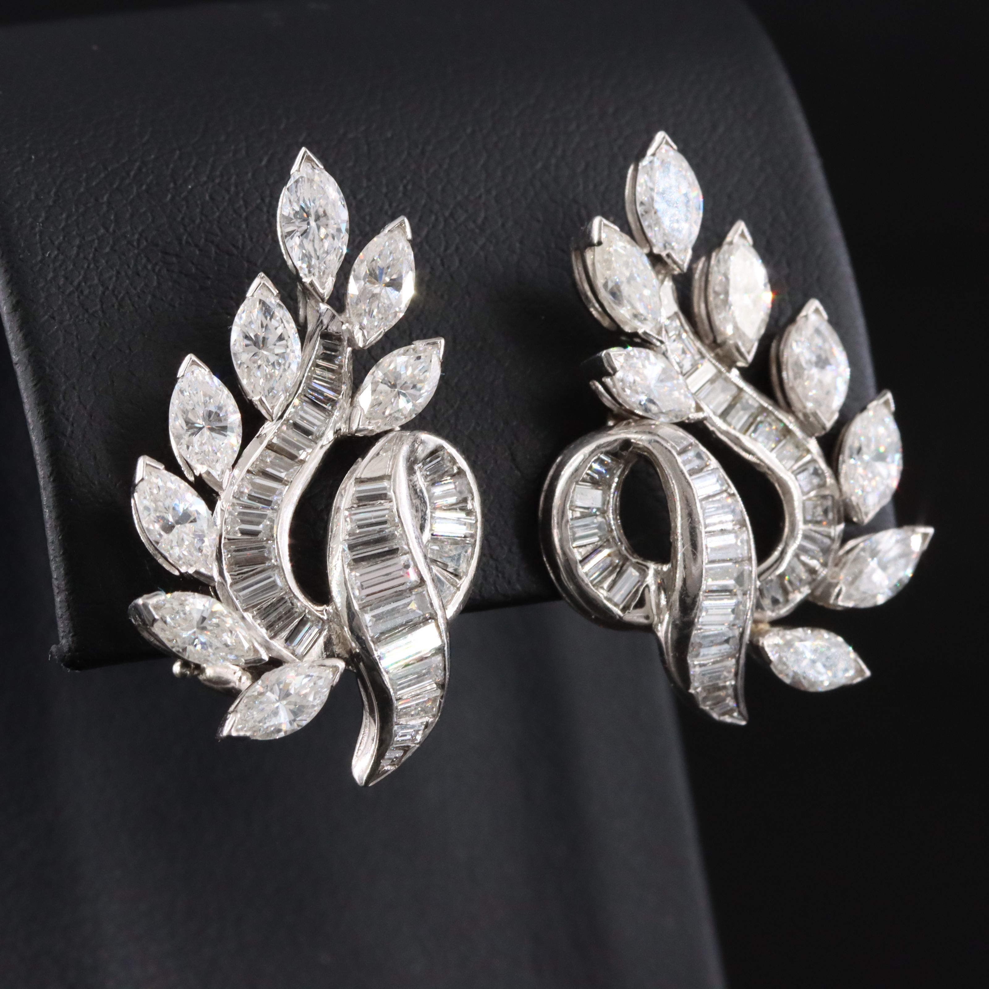 1950s Platinum 4.59 CTW Diamond Earrings