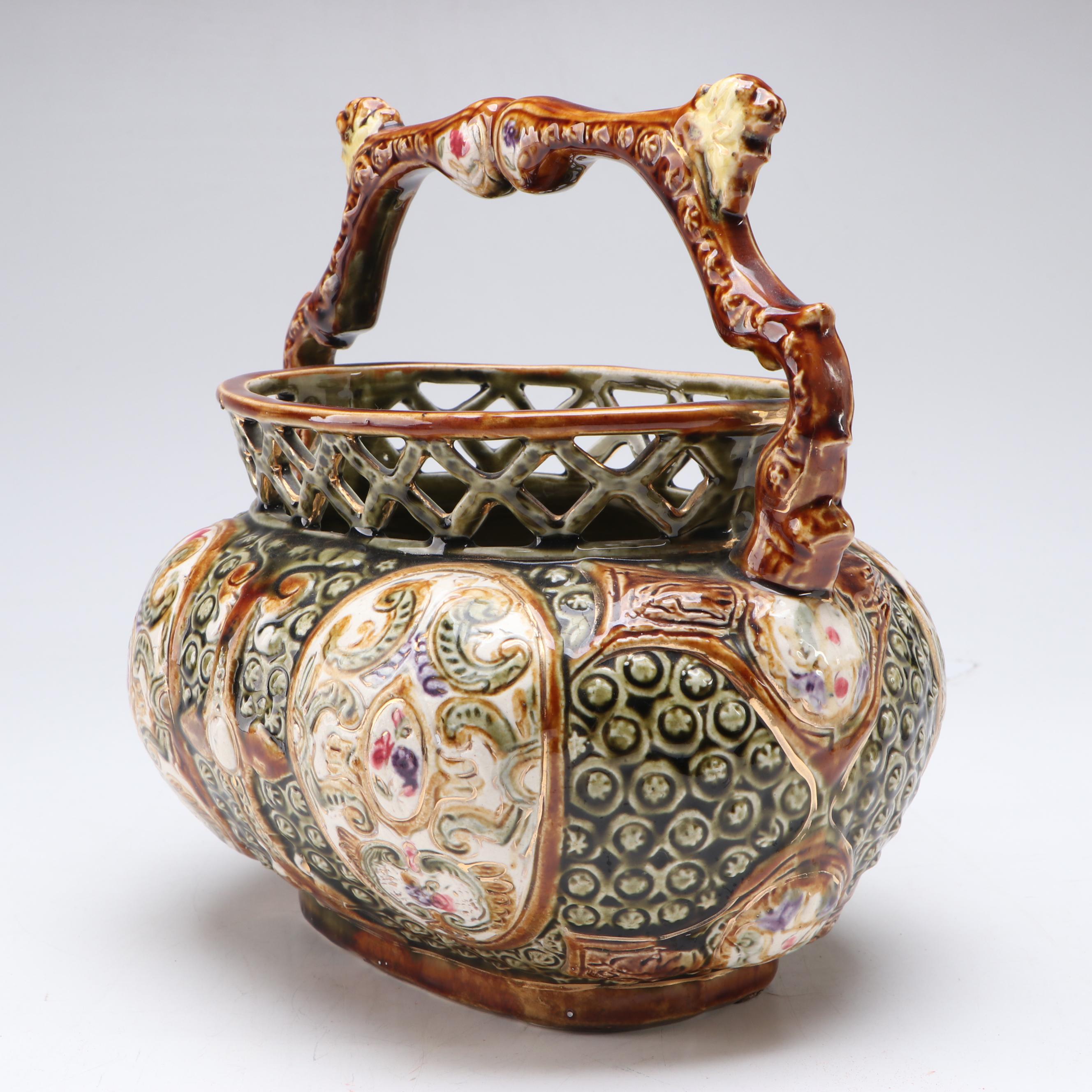 Alhambrian Majolica Hand-Painted Ceramic Basket