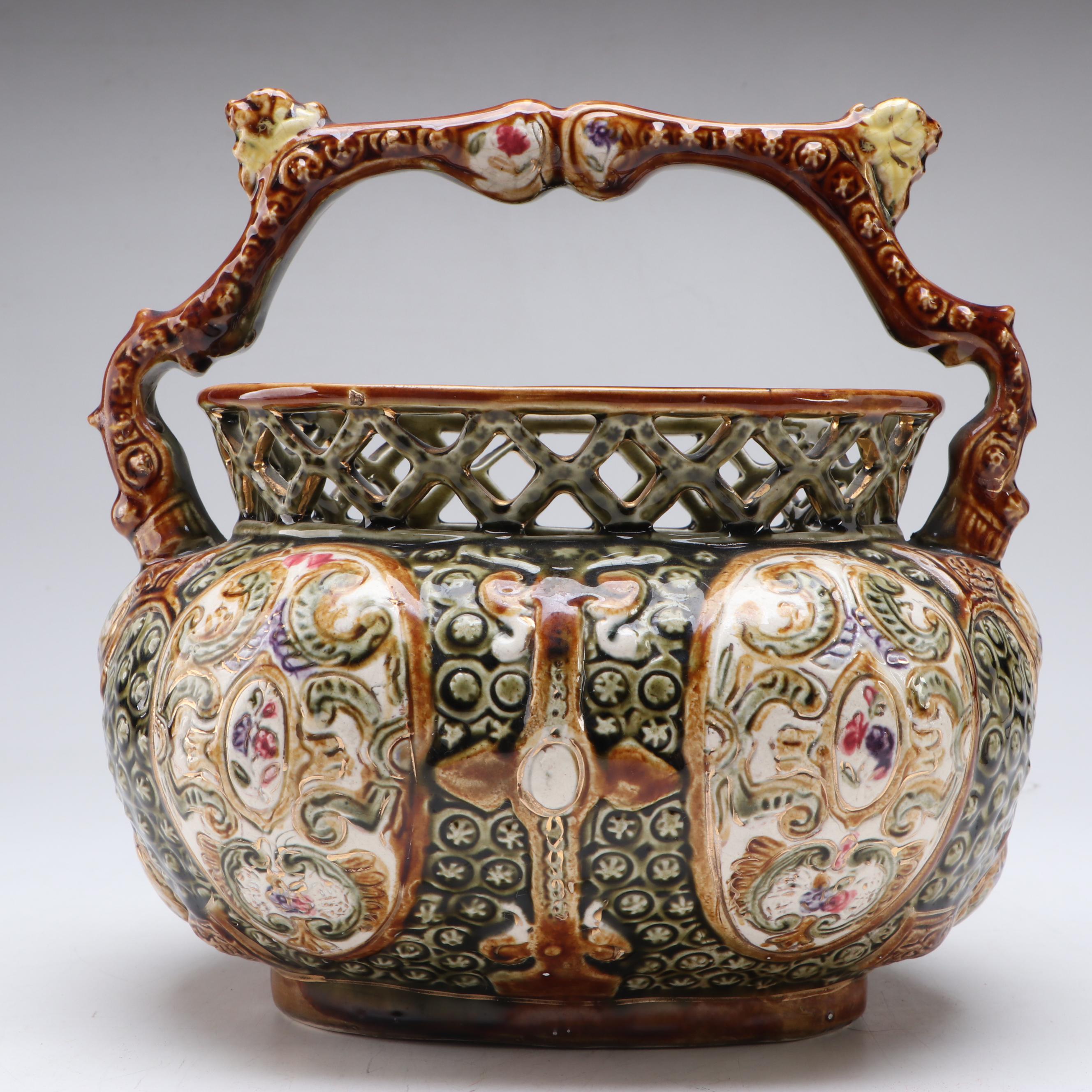 Alhambrian Majolica Hand-Painted Ceramic Basket