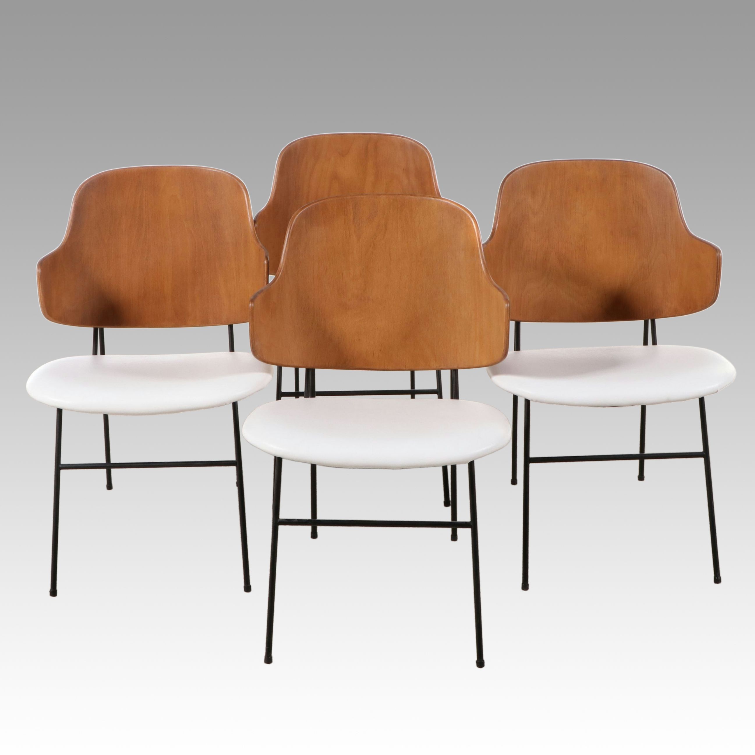 Set of Four Ib Kofod-Larsen "Penguin" Molded Maple and Iron Lounge Chairs