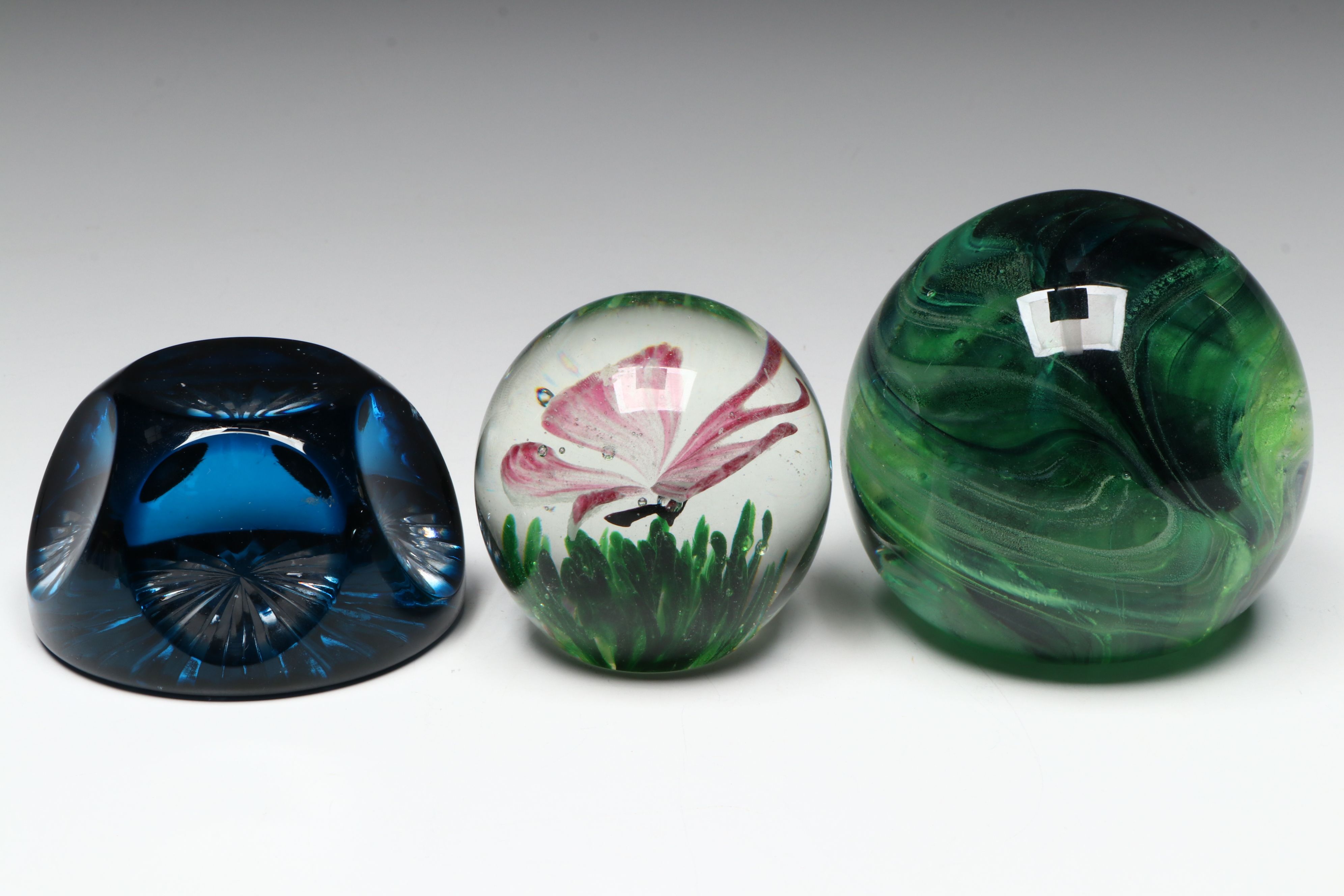 Mdina, Dynasty Gallery Mini Butterfly and Other Glass Paperweights
