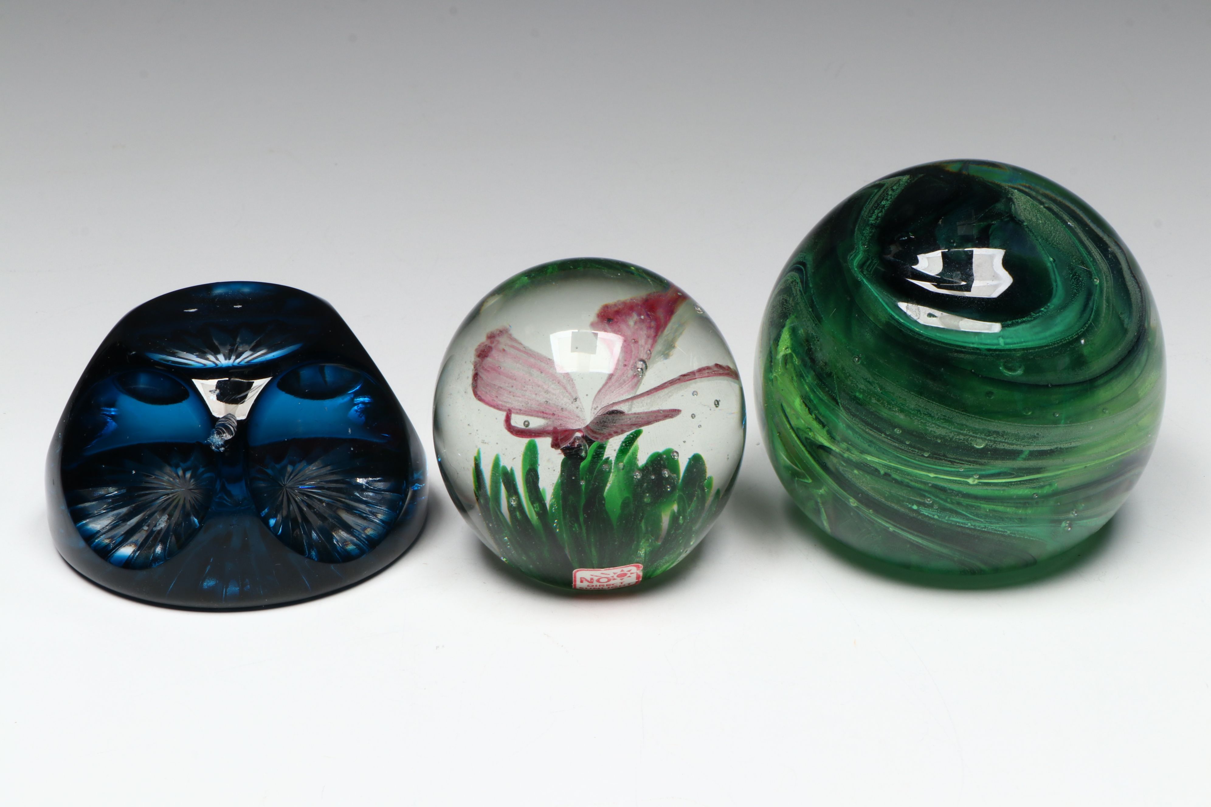 Mdina, Dynasty Gallery Mini Butterfly and Other Glass Paperweights