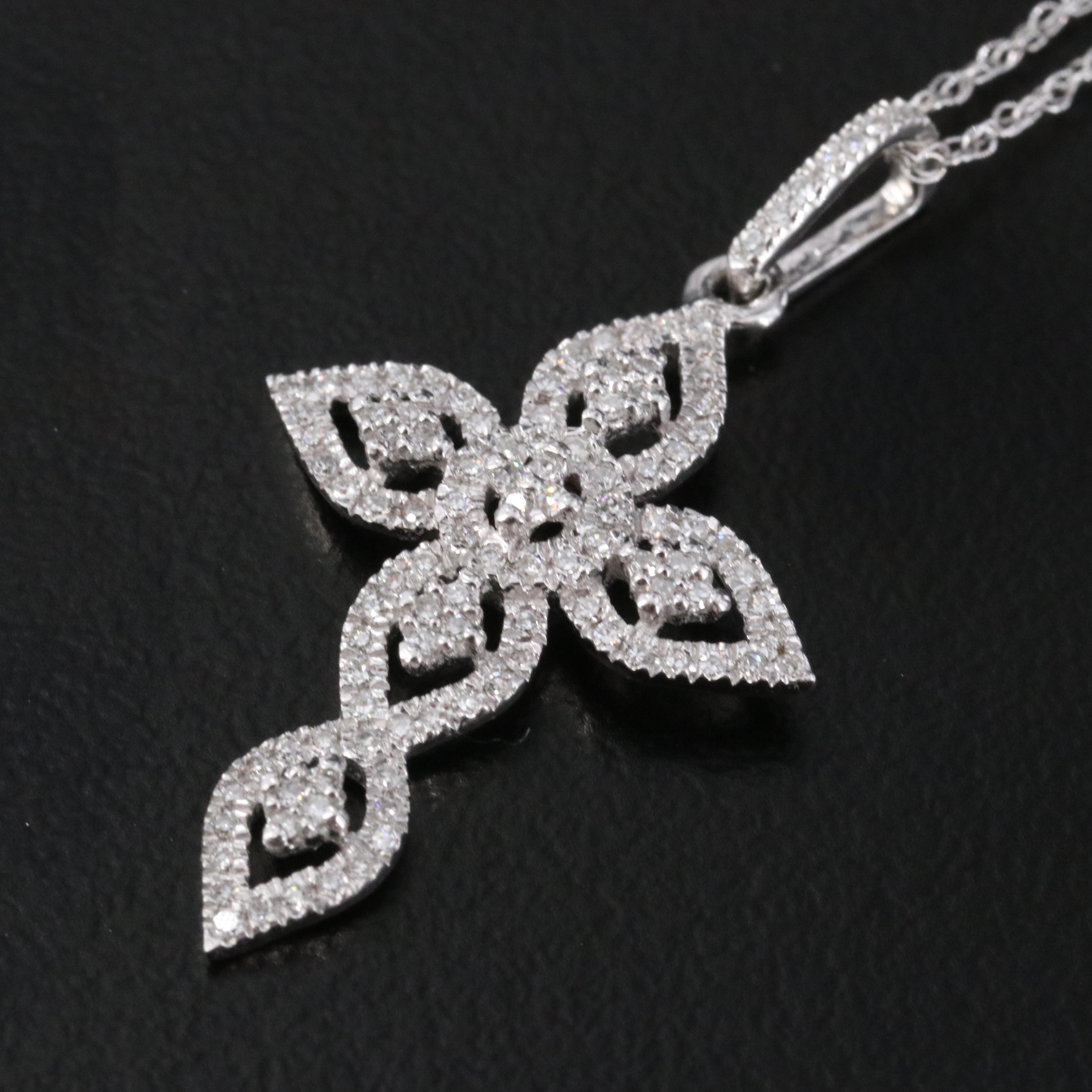 10K 0.26 CTW Diamond Cross Necklace