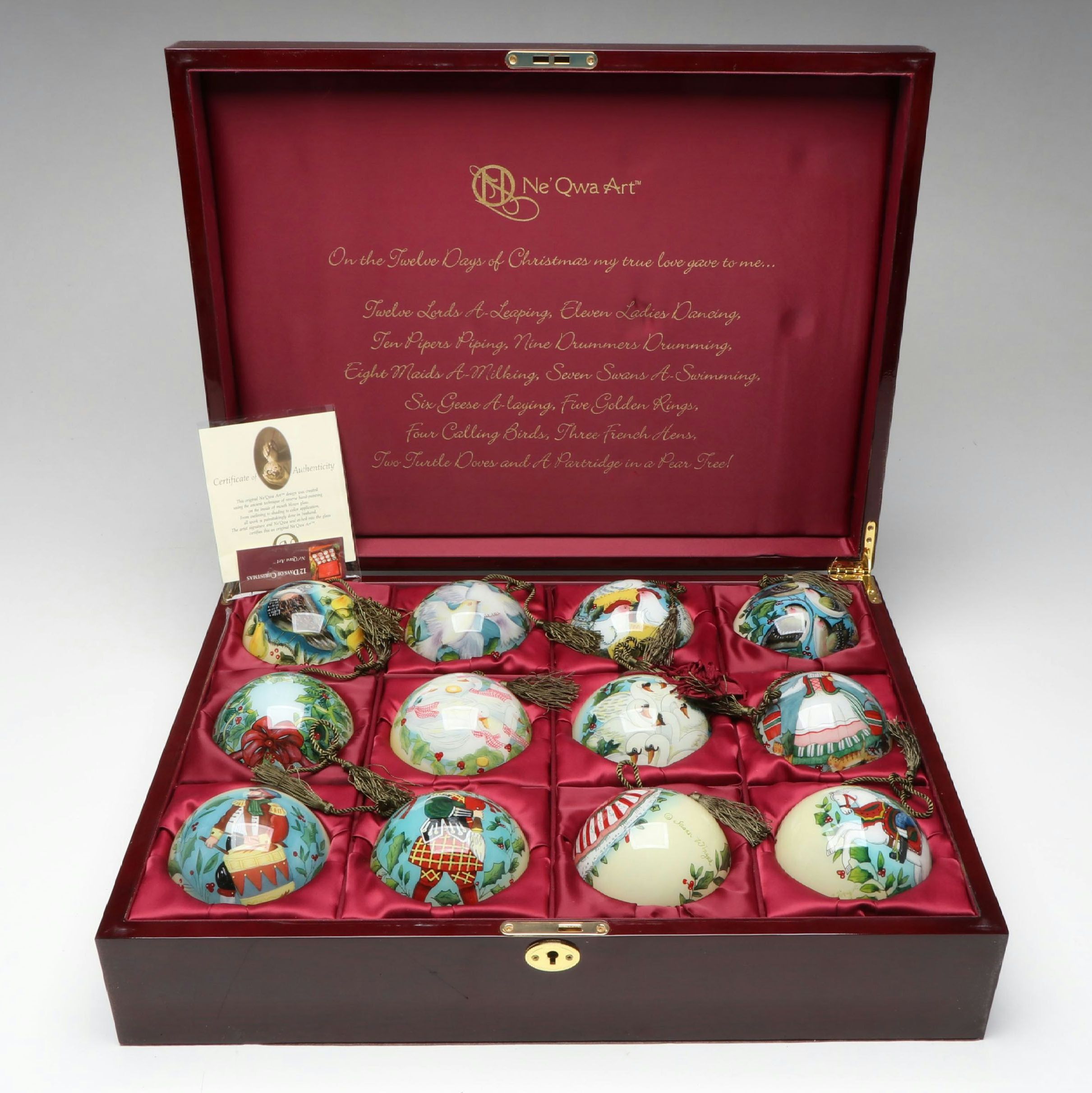 Susan Winget for Ne'Qwa Art "12 Days of Christmas" Blown Glass Ornament Set