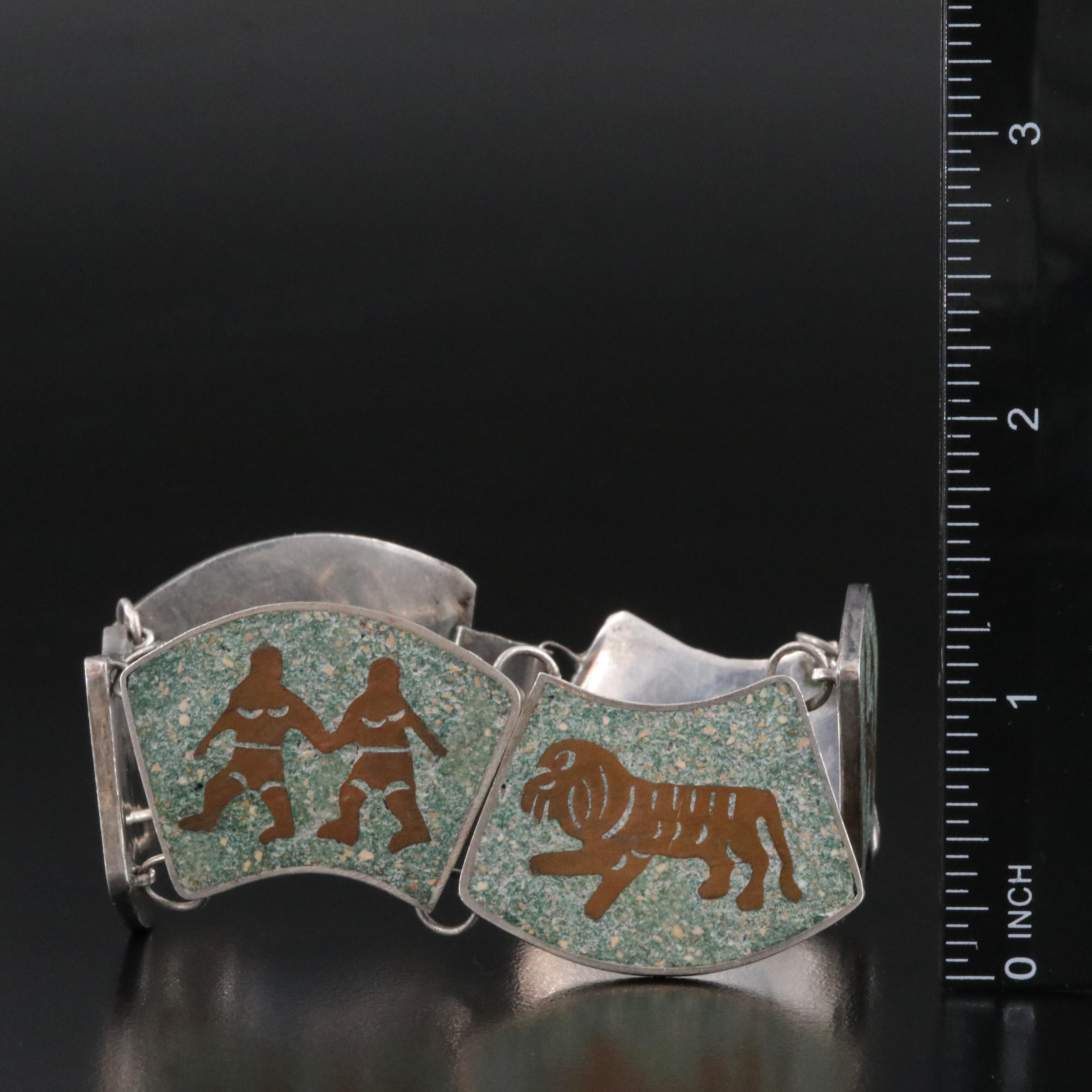 Mexican Sterling Zodiac Panel Bracelet