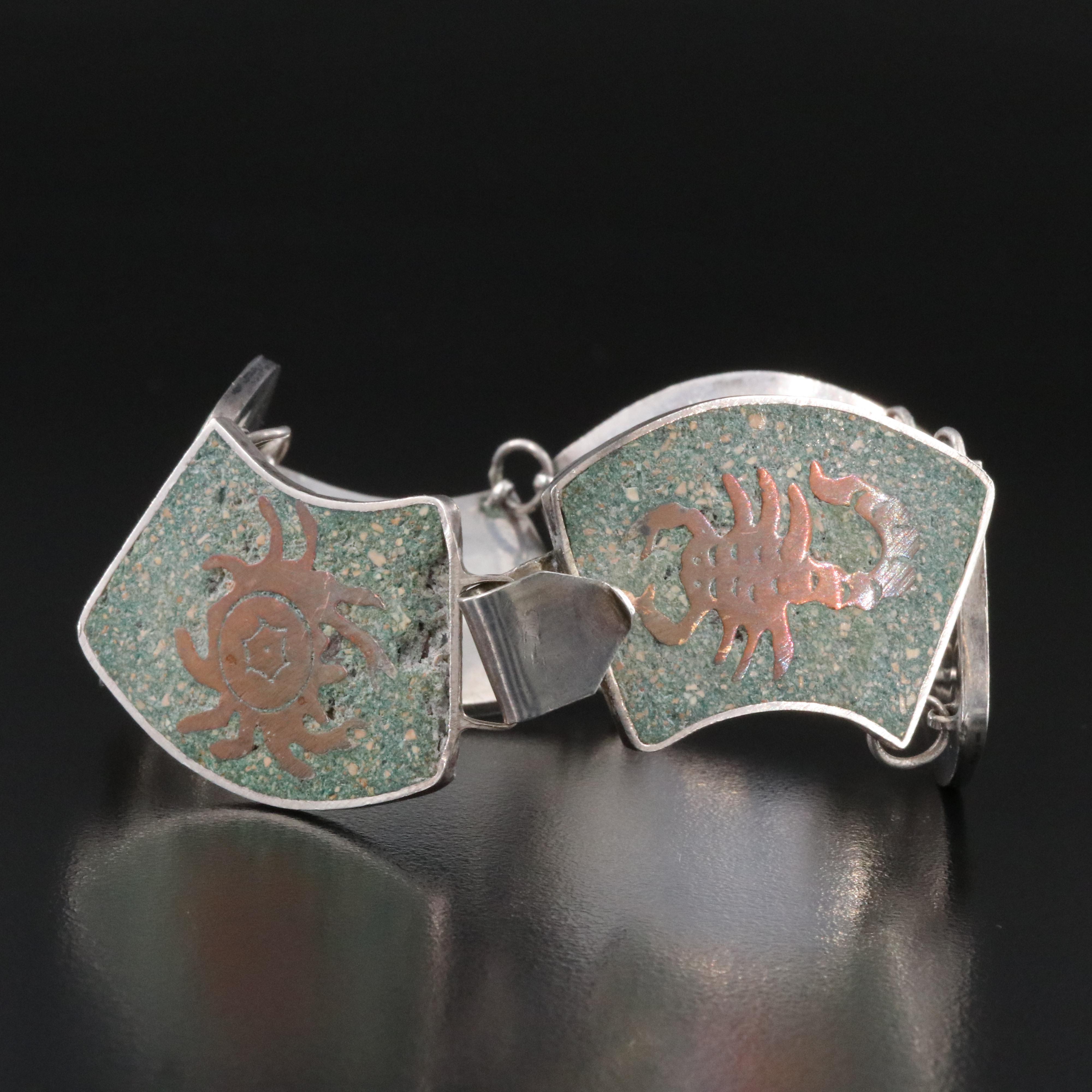 Mexican Sterling Zodiac Panel Bracelet