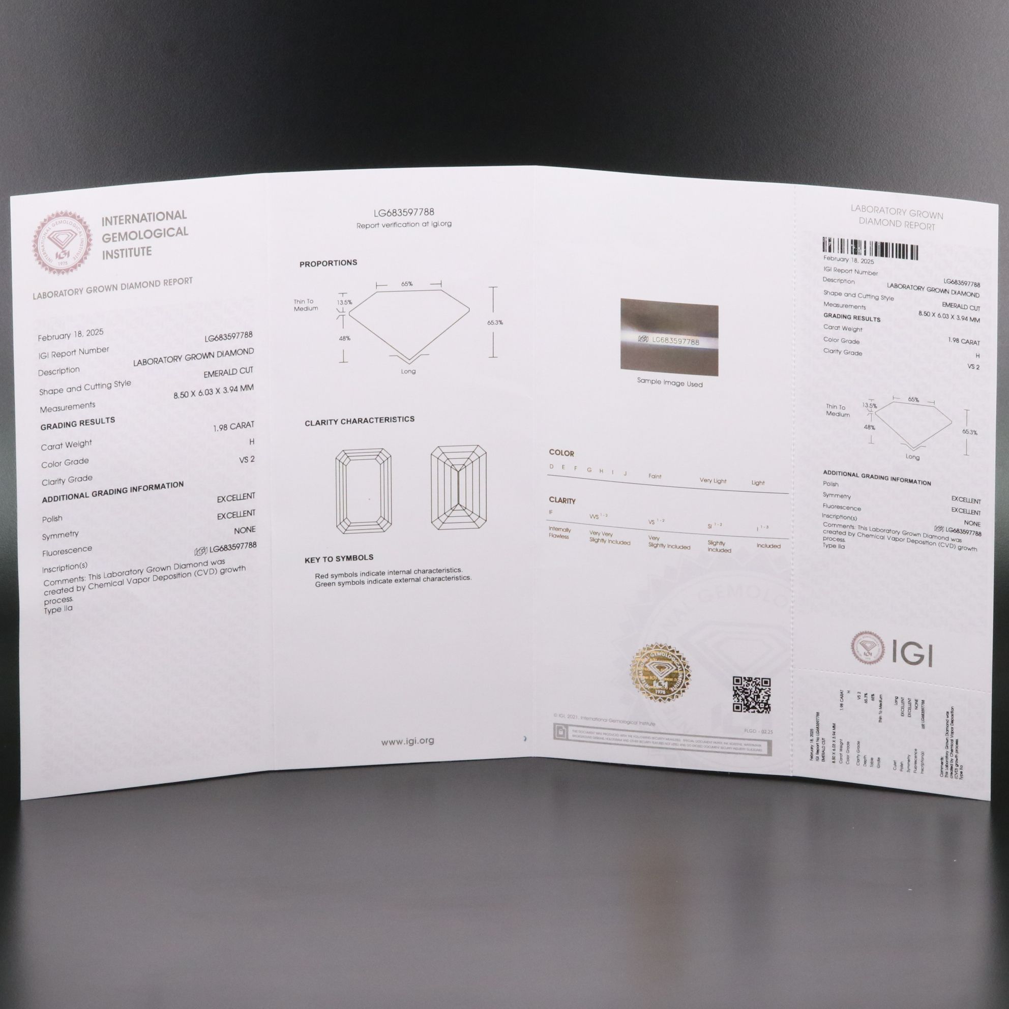 Loose 1.98 CT Lab Grown Diamond with IGI Report