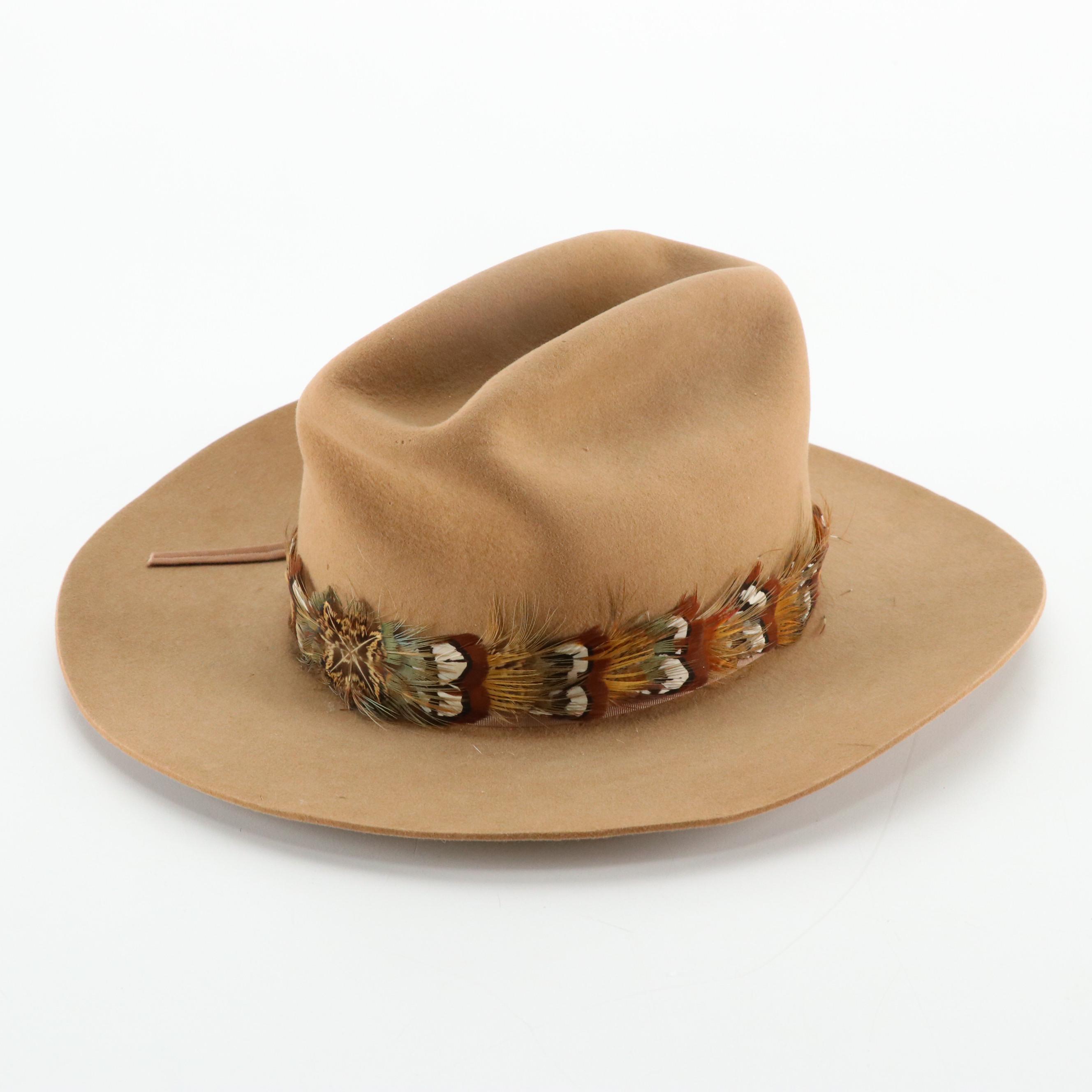 Stetson 3X Beaver Fur Felt Cowboy Hat with Feathered Hat Band