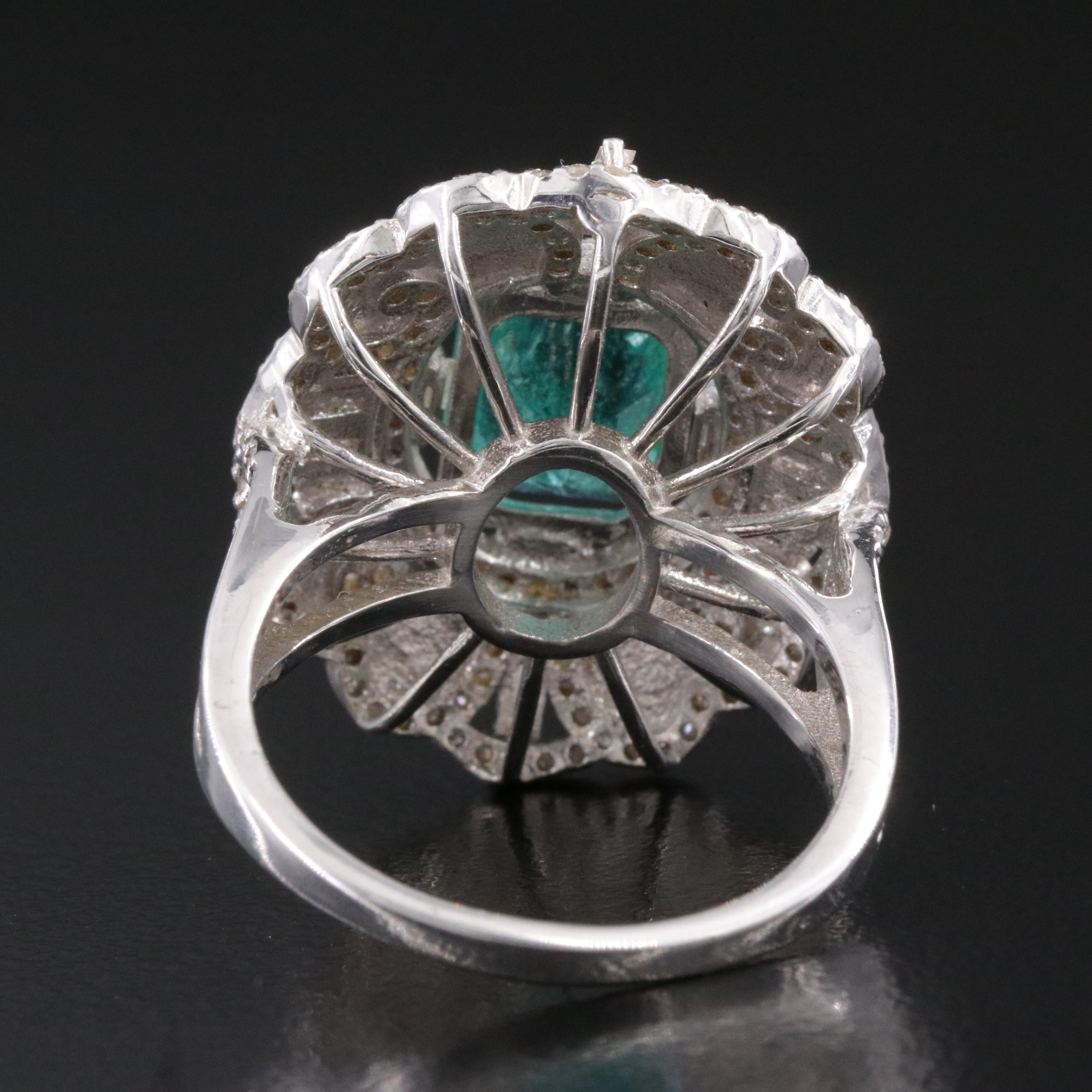 Sterling 2.10 CT Emerald, Diamond and Enamel Ring