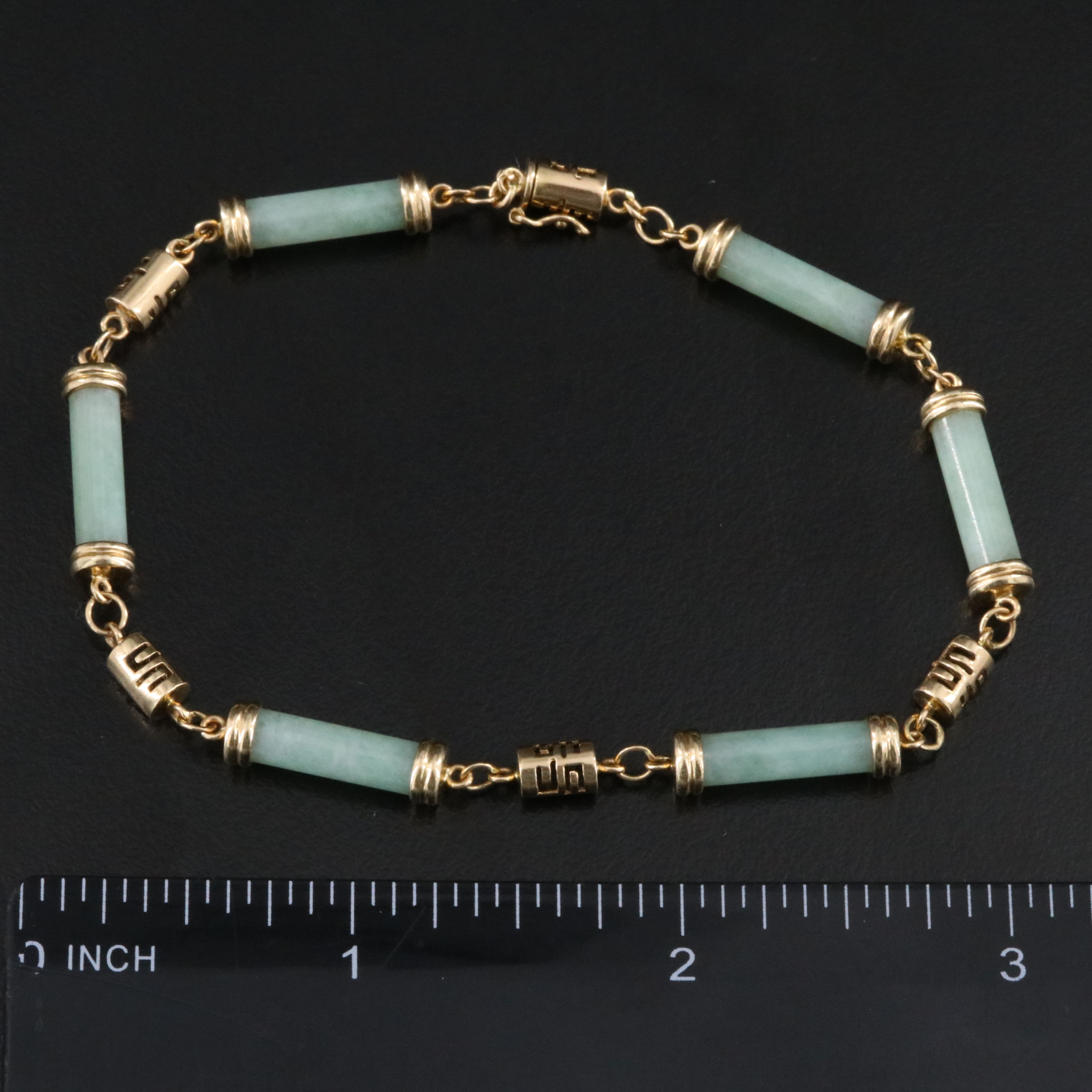 14K Jadeite Station Bracelet with Meander Motif