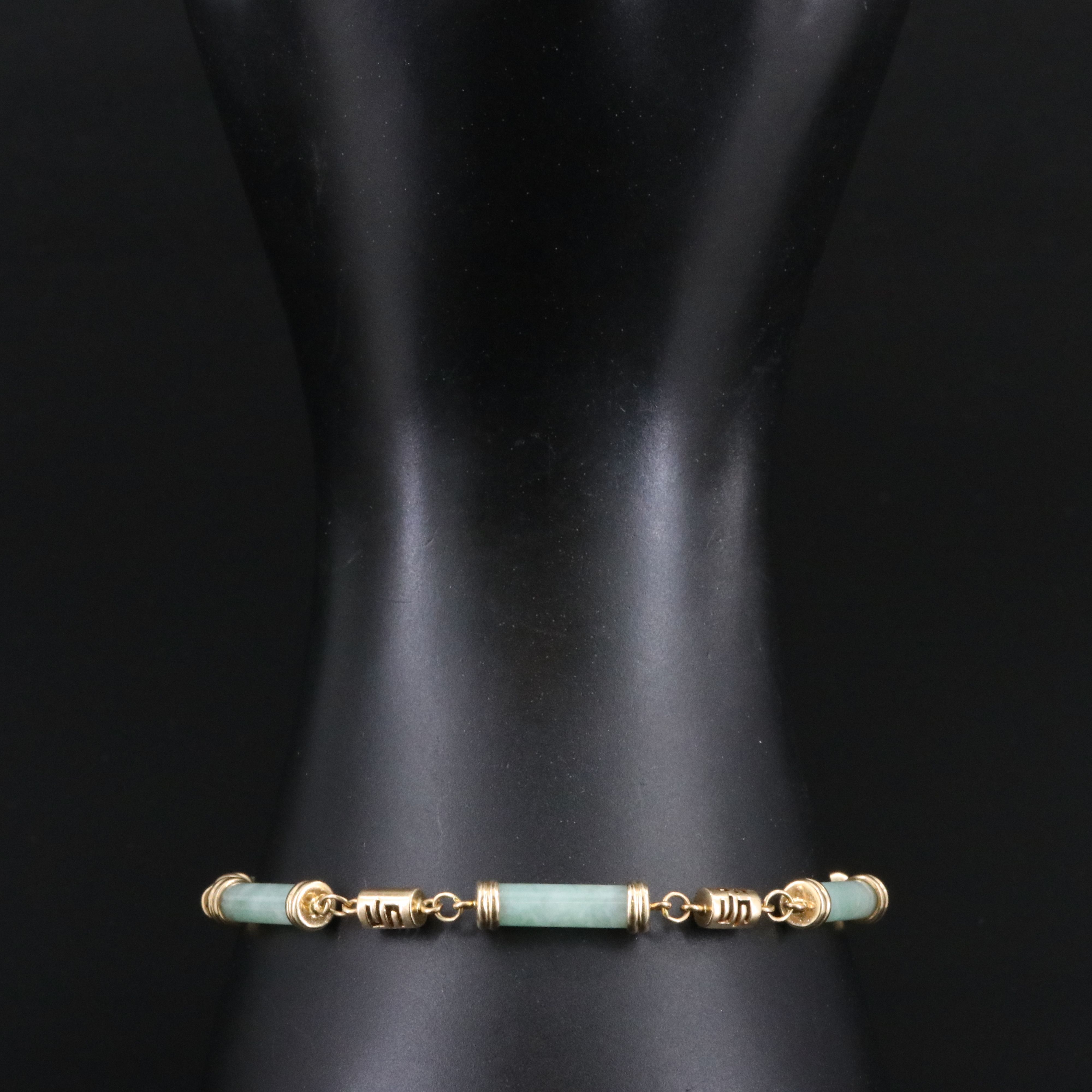 14K Jadeite Station Bracelet with Meander Motif