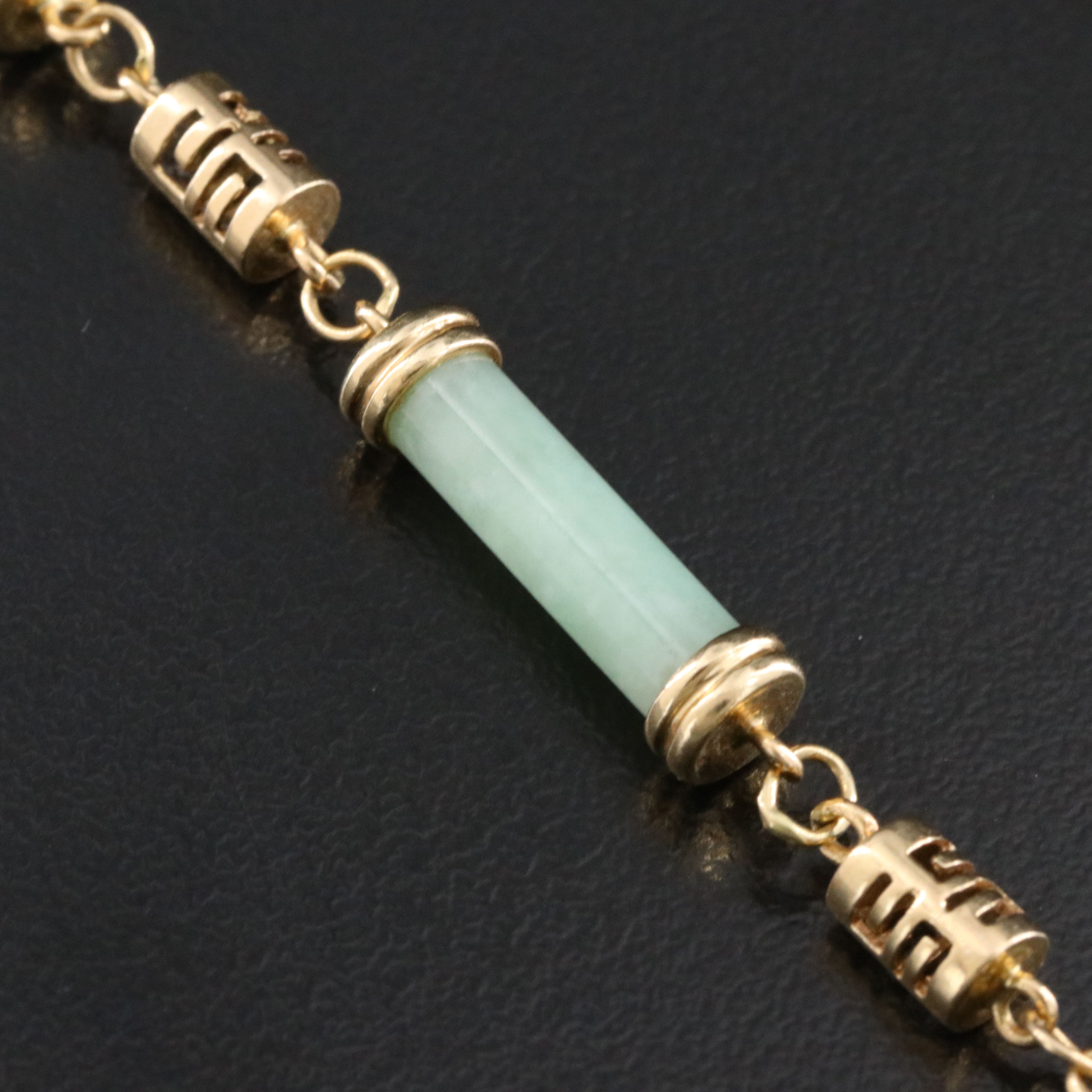 14K Jadeite Station Bracelet with Meander Motif