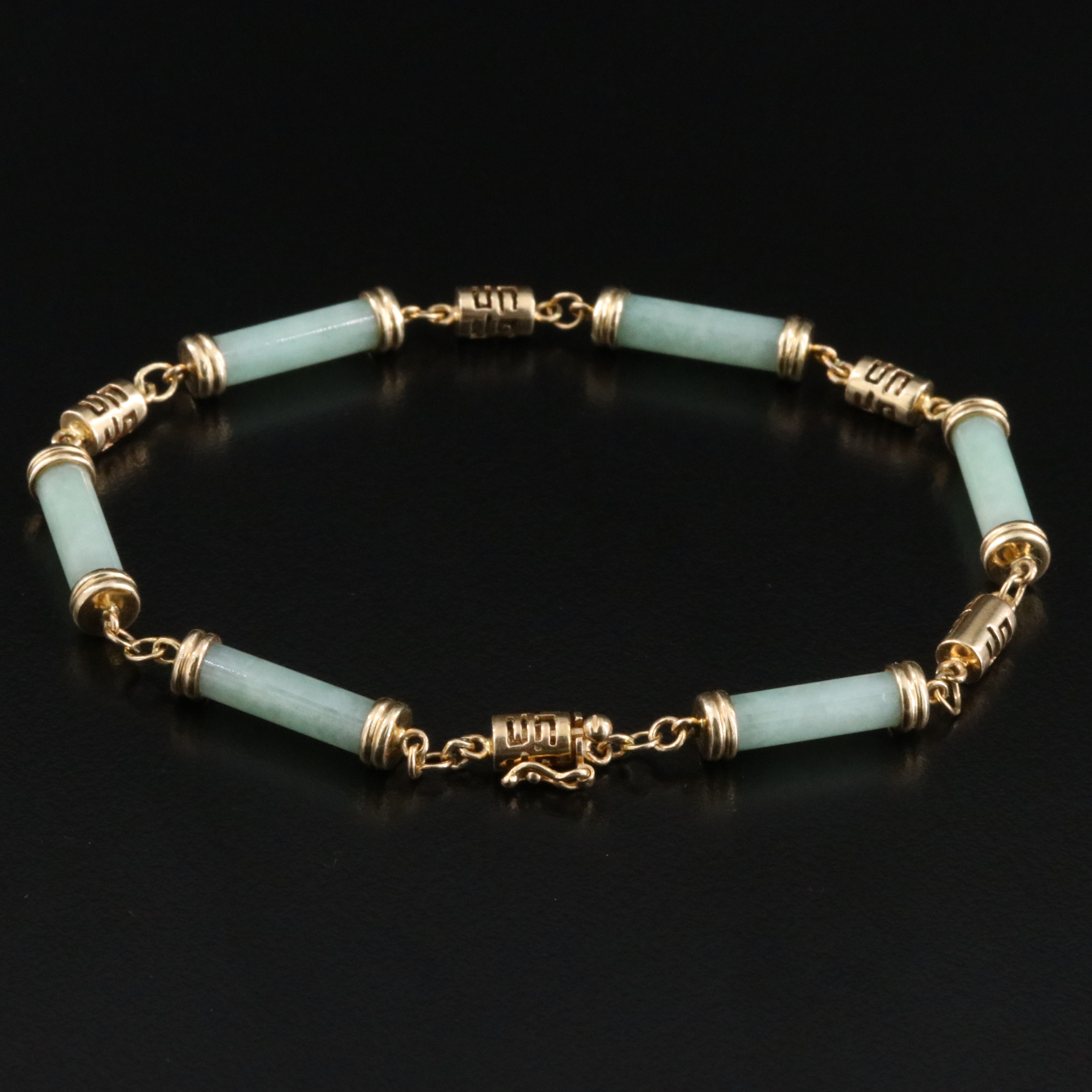 14K Jadeite Station Bracelet with Meander Motif