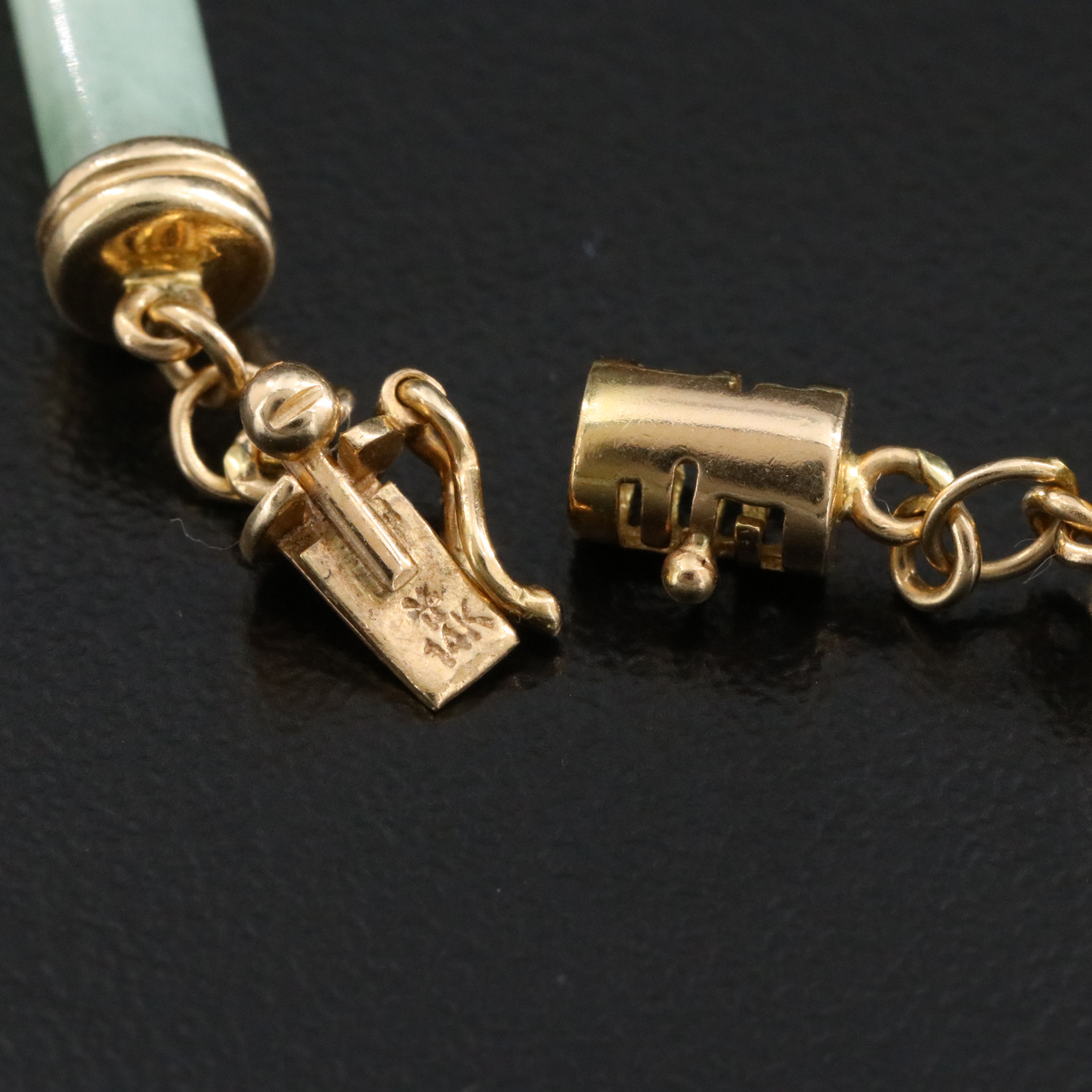 14K Jadeite Station Bracelet with Meander Motif