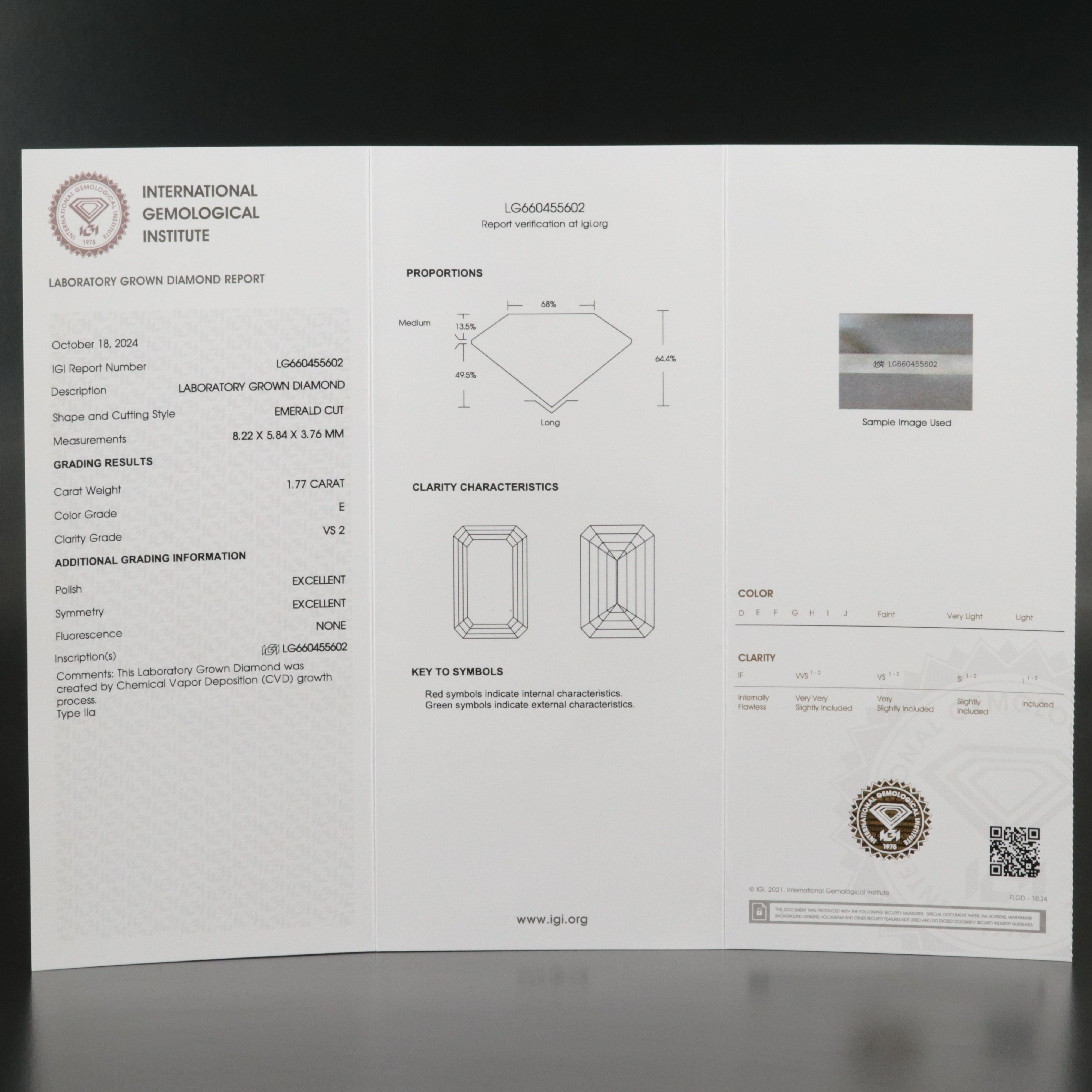 Loose 1.77 CT Lab Grown Diamond with IGI Report
