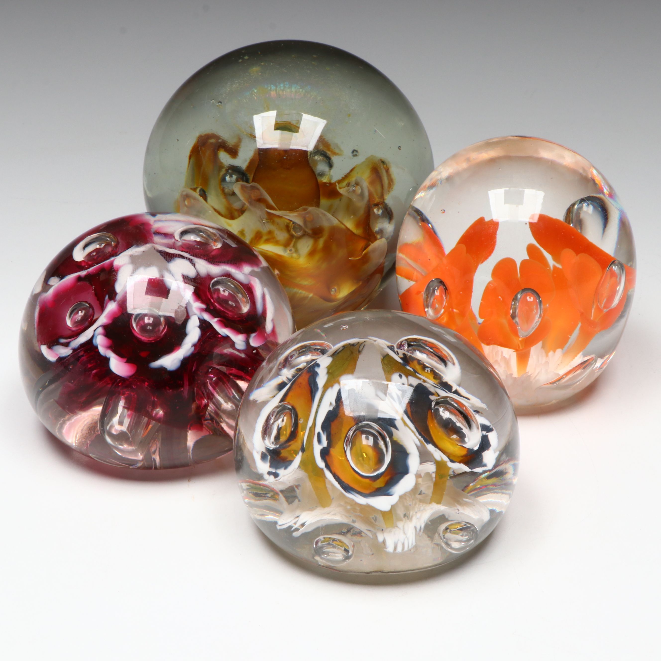 Joe St. Clair, DR, JB and Other Floral Handblown Glass Paperweights