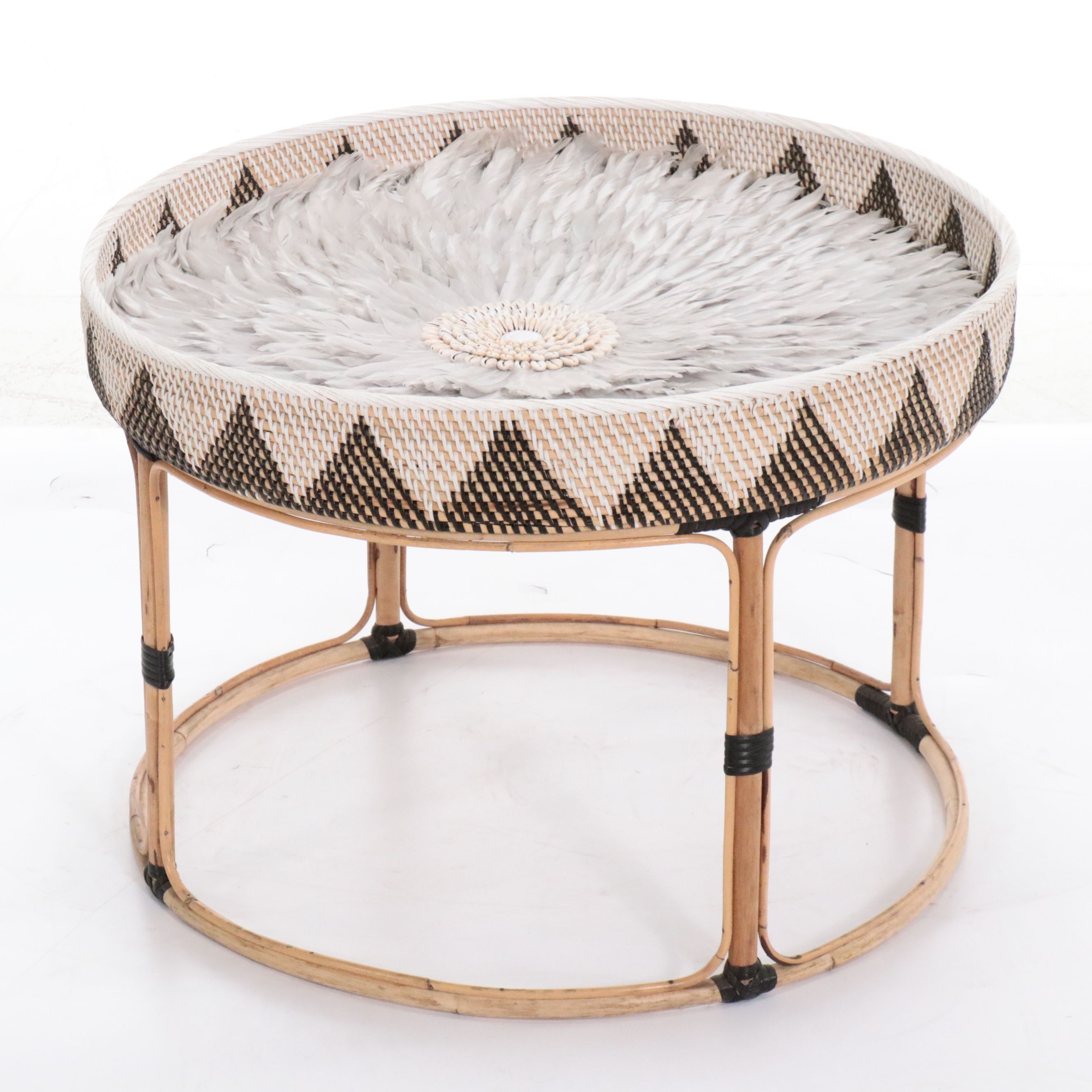 Folk Art Style Woven Occasional Table