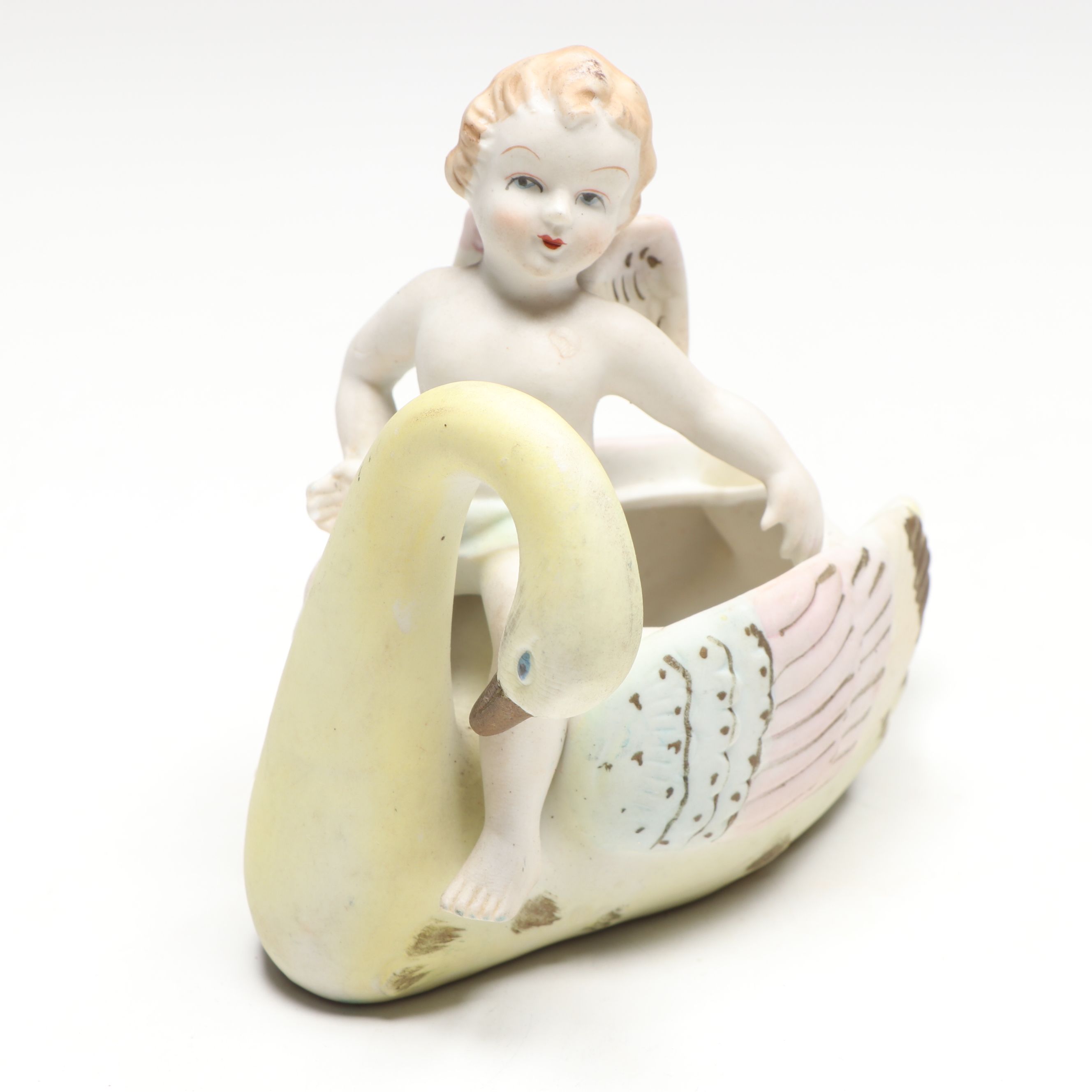 Occupied Japan Era Bisque Porcelain Planter and Figurines , Mid-20th Century