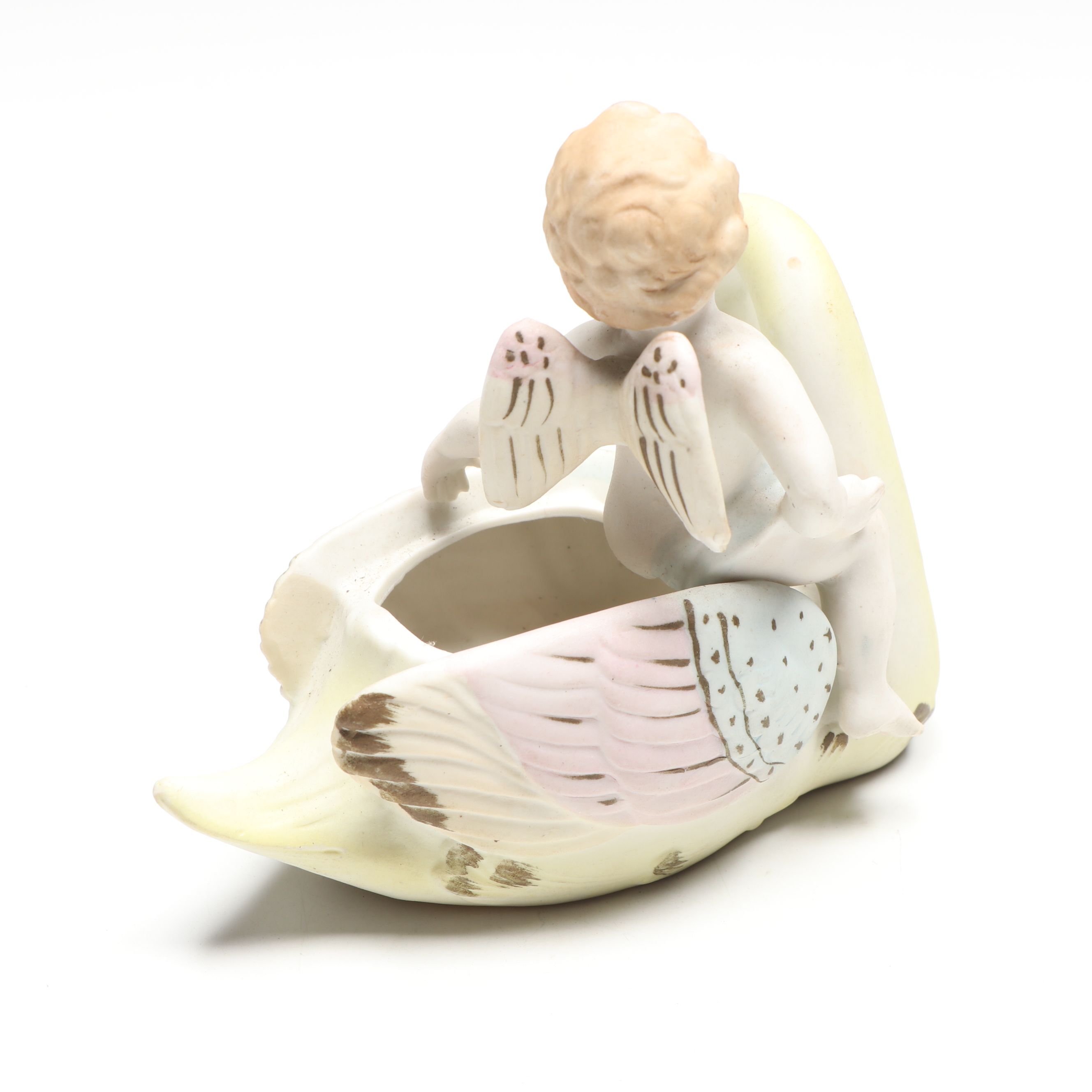 Occupied Japan Era Bisque Porcelain Planter and Figurines , Mid-20th Century