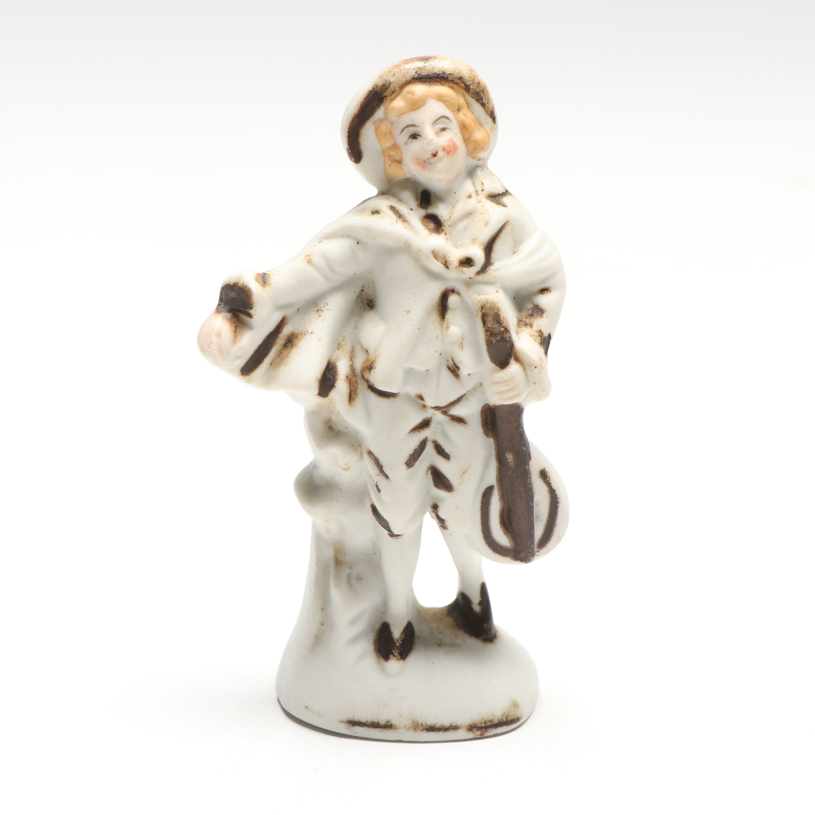 Occupied Japan Era Bisque Porcelain Planter and Figurines , Mid-20th Century