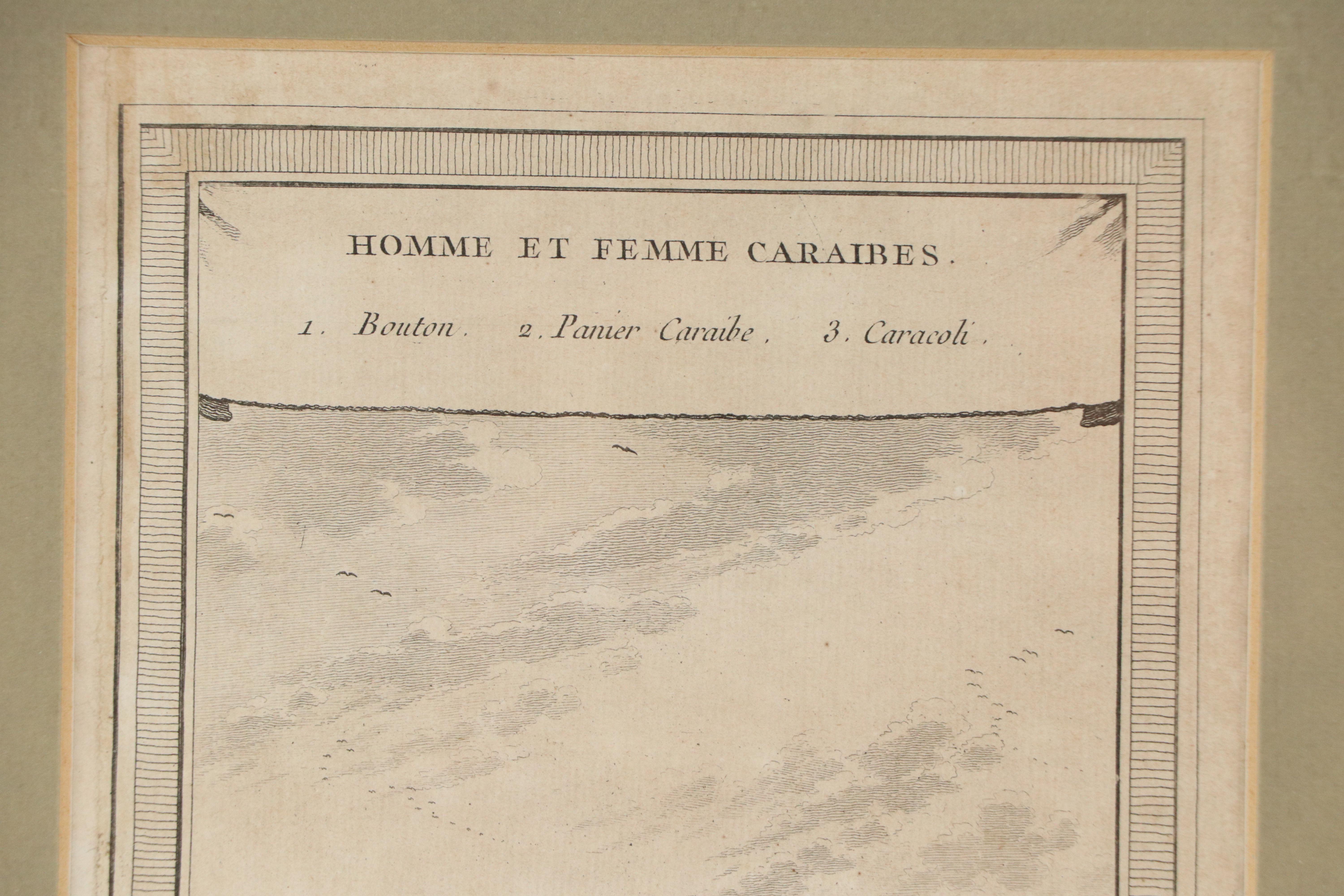 Antique Engraving "Homme et Femme Caraibes" from "Histoire générale des voyages"