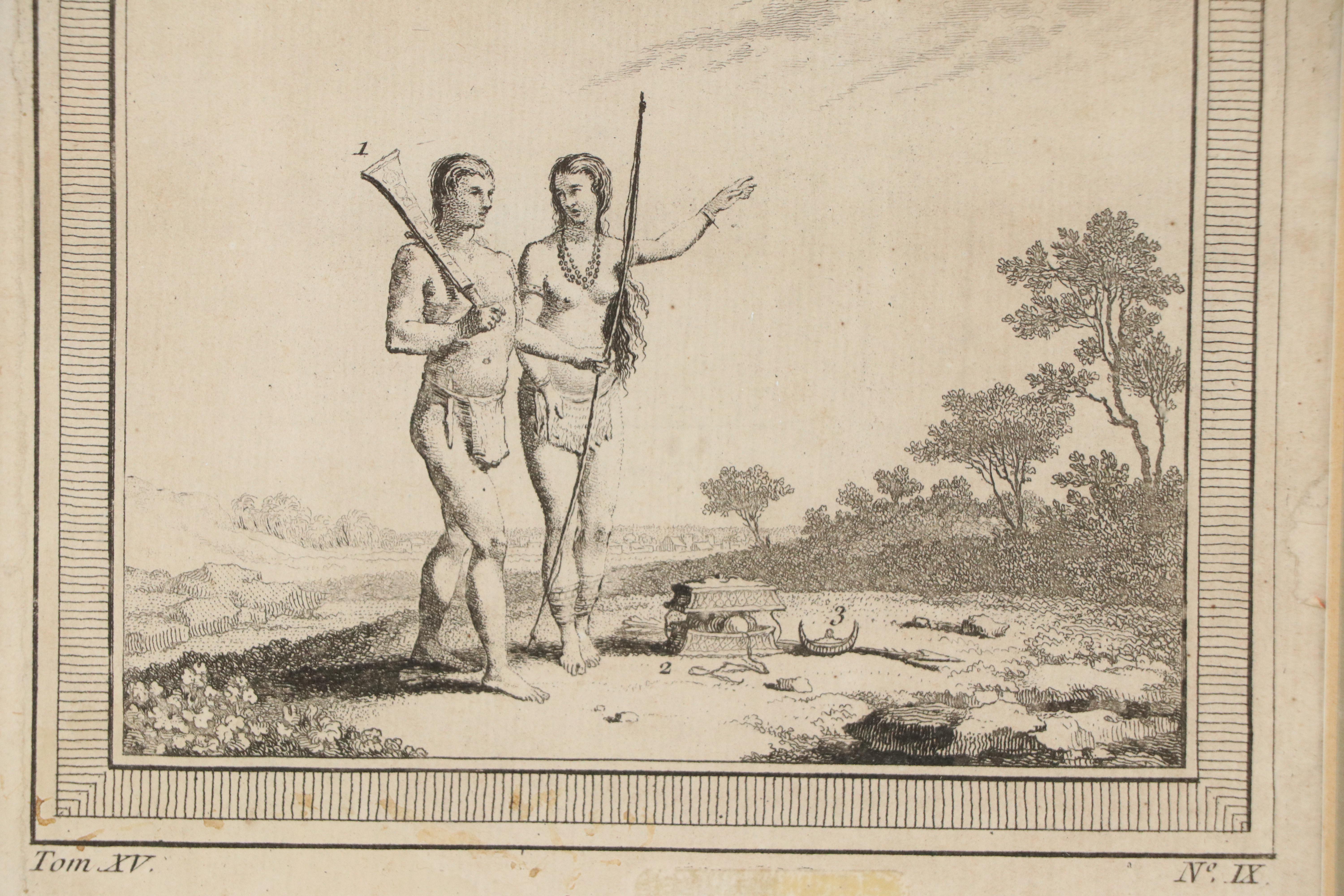 Antique Engraving "Homme et Femme Caraibes" from "Histoire générale des voyages"
