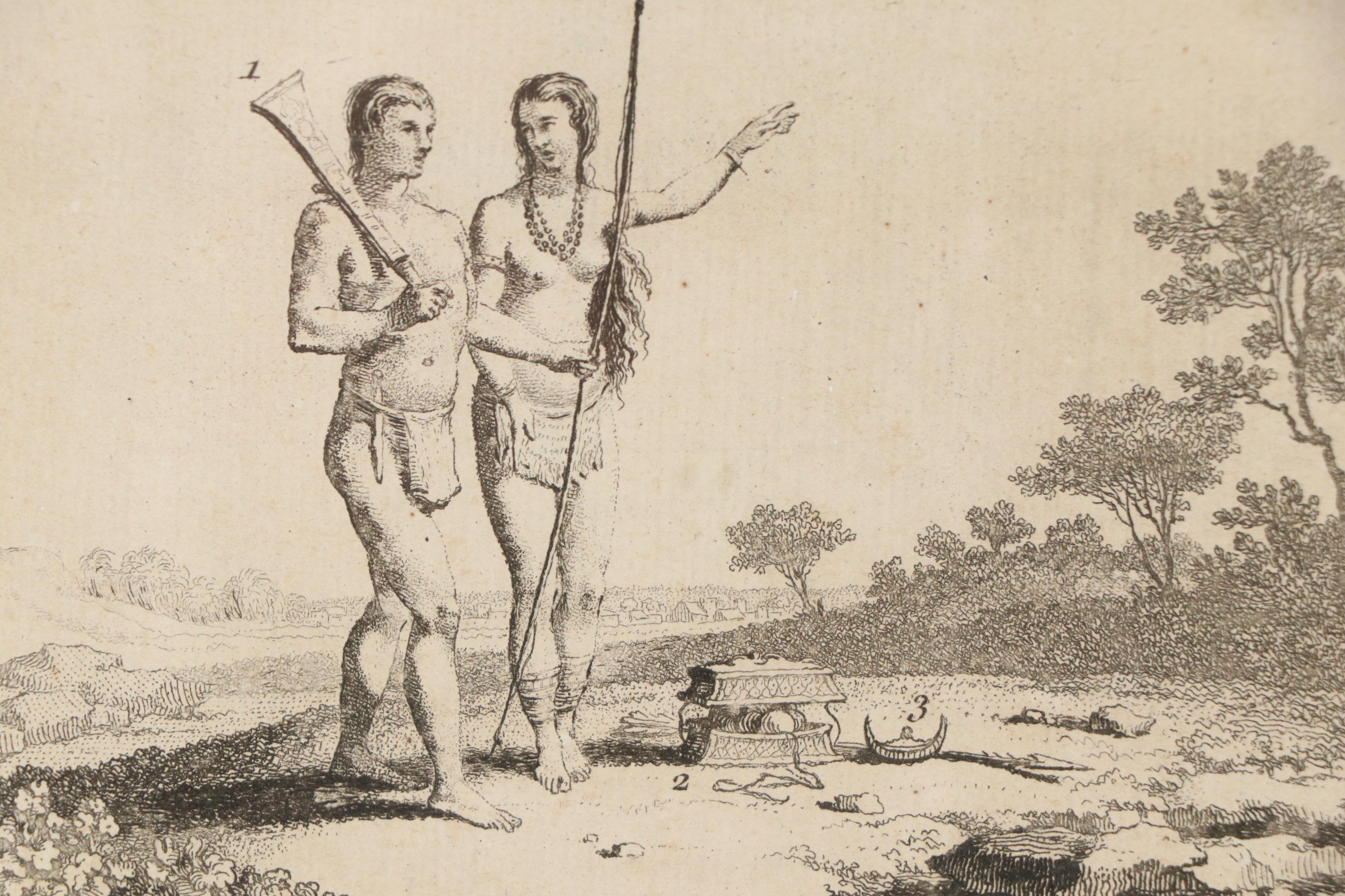 Antique Engraving "Homme et Femme Caraibes" from "Histoire générale des voyages"