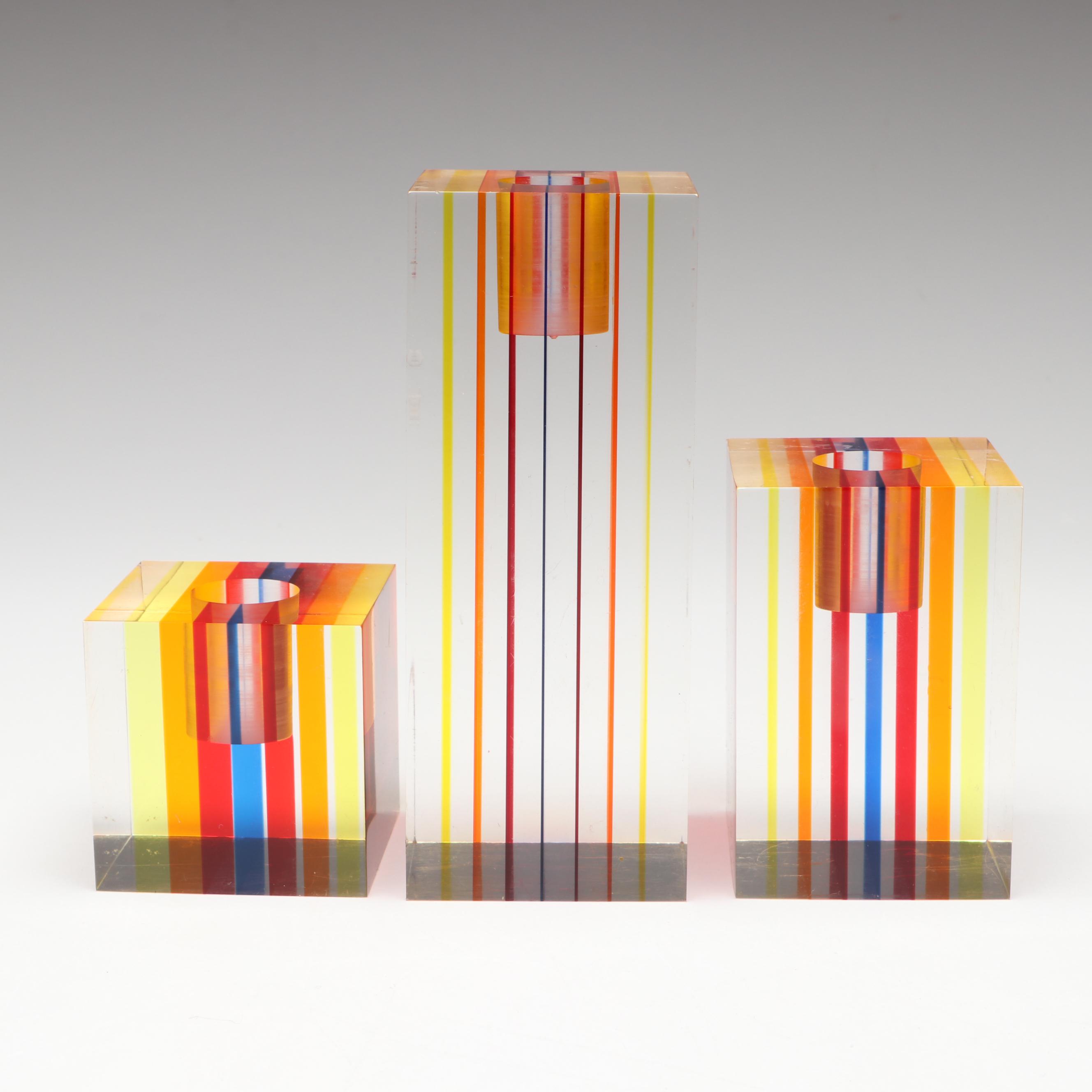 Attributed to Richard Soong Graduated Multicolor Lucite Candle Holders