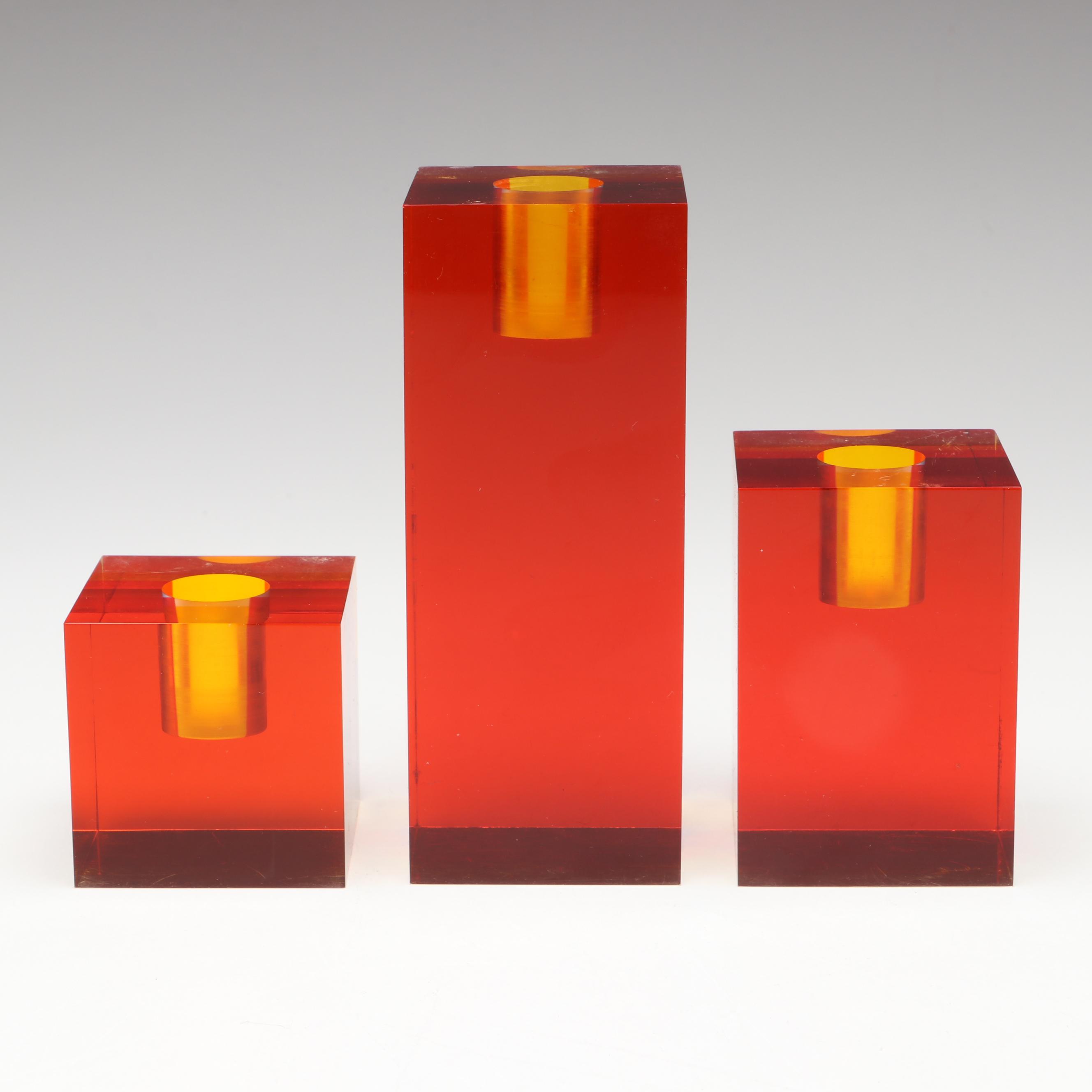 Attributed to Richard Soong Graduated Multicolor Lucite Candle Holders