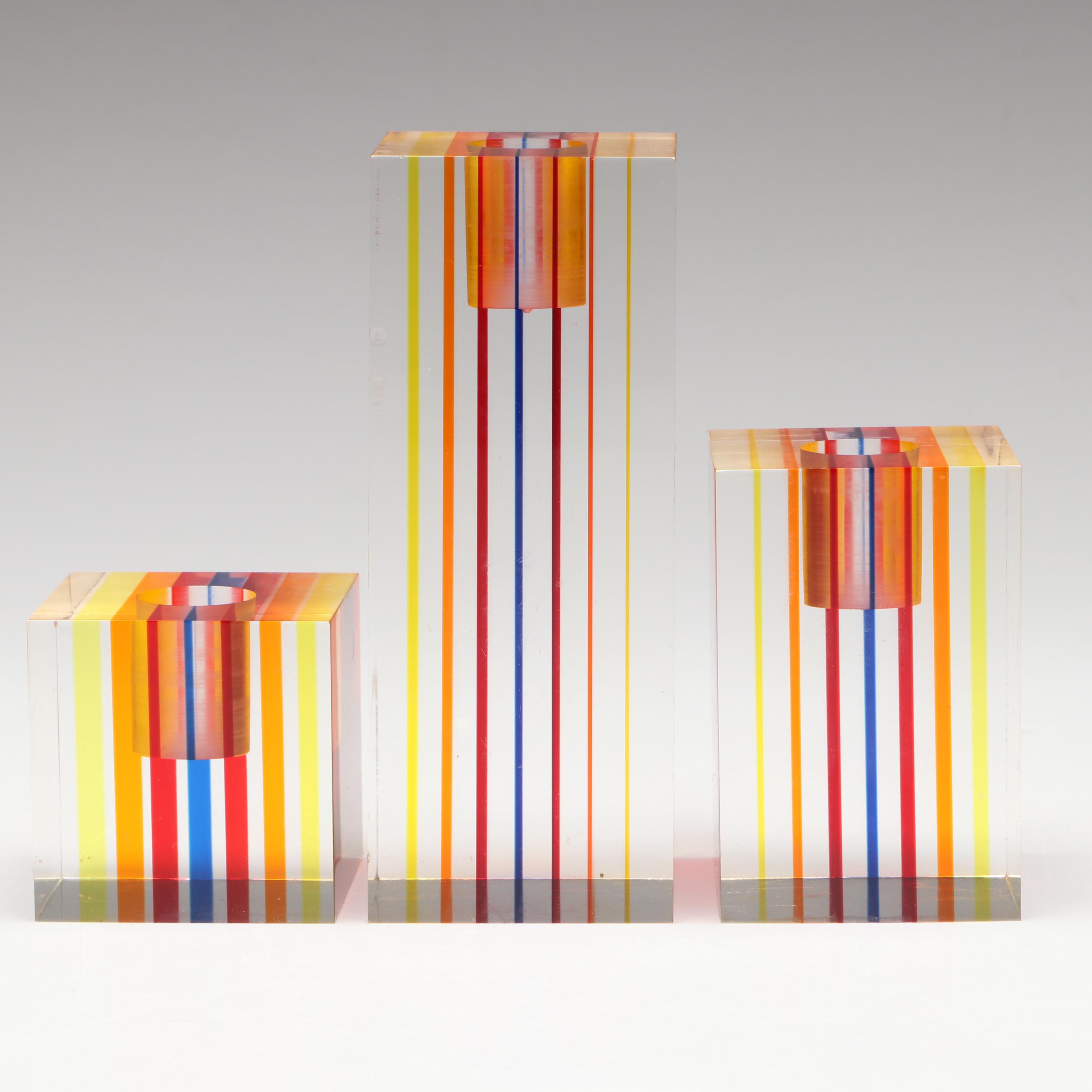 Attributed to Richard Soong Graduated Multicolor Lucite Candle Holders