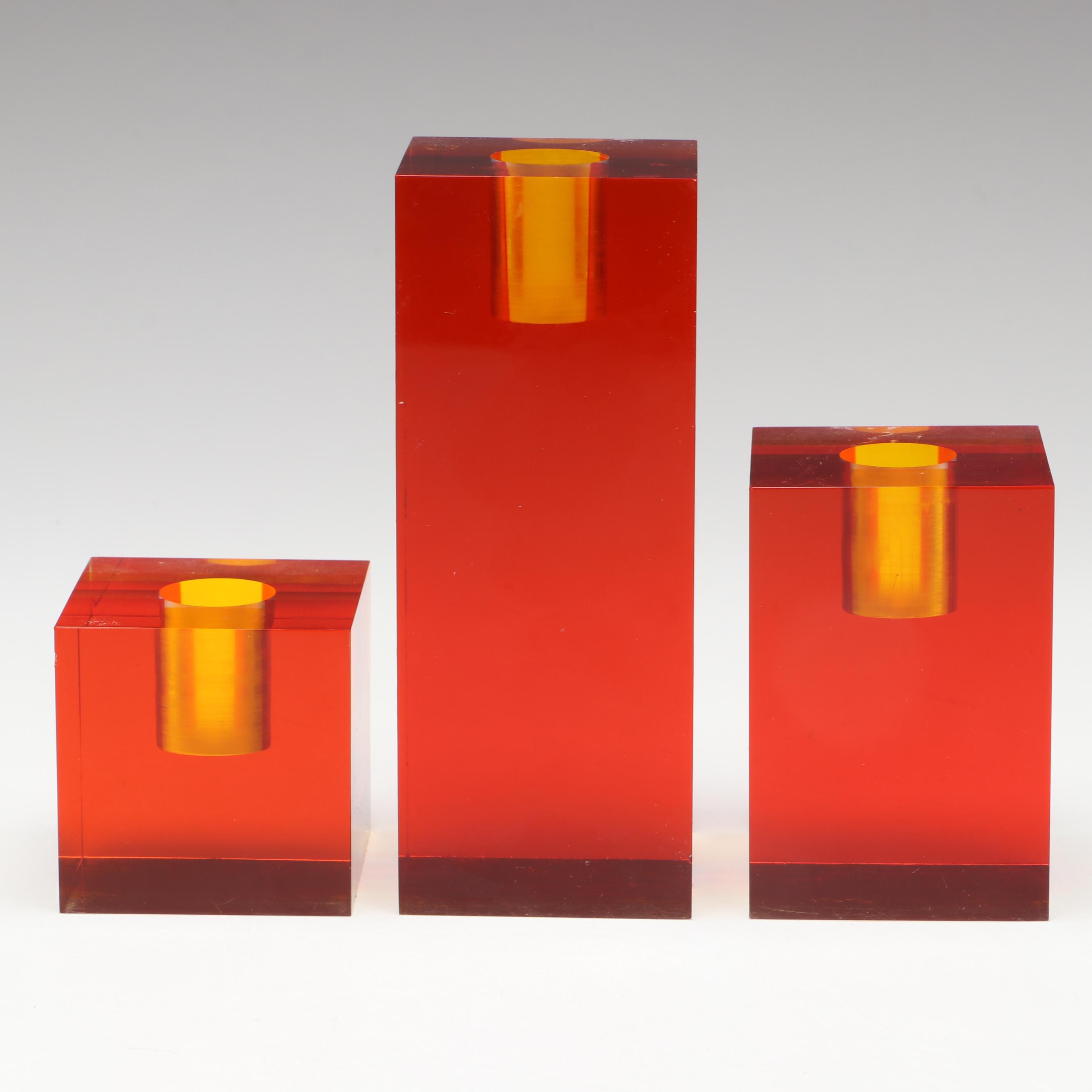 Attributed to Richard Soong Graduated Multicolor Lucite Candle Holders