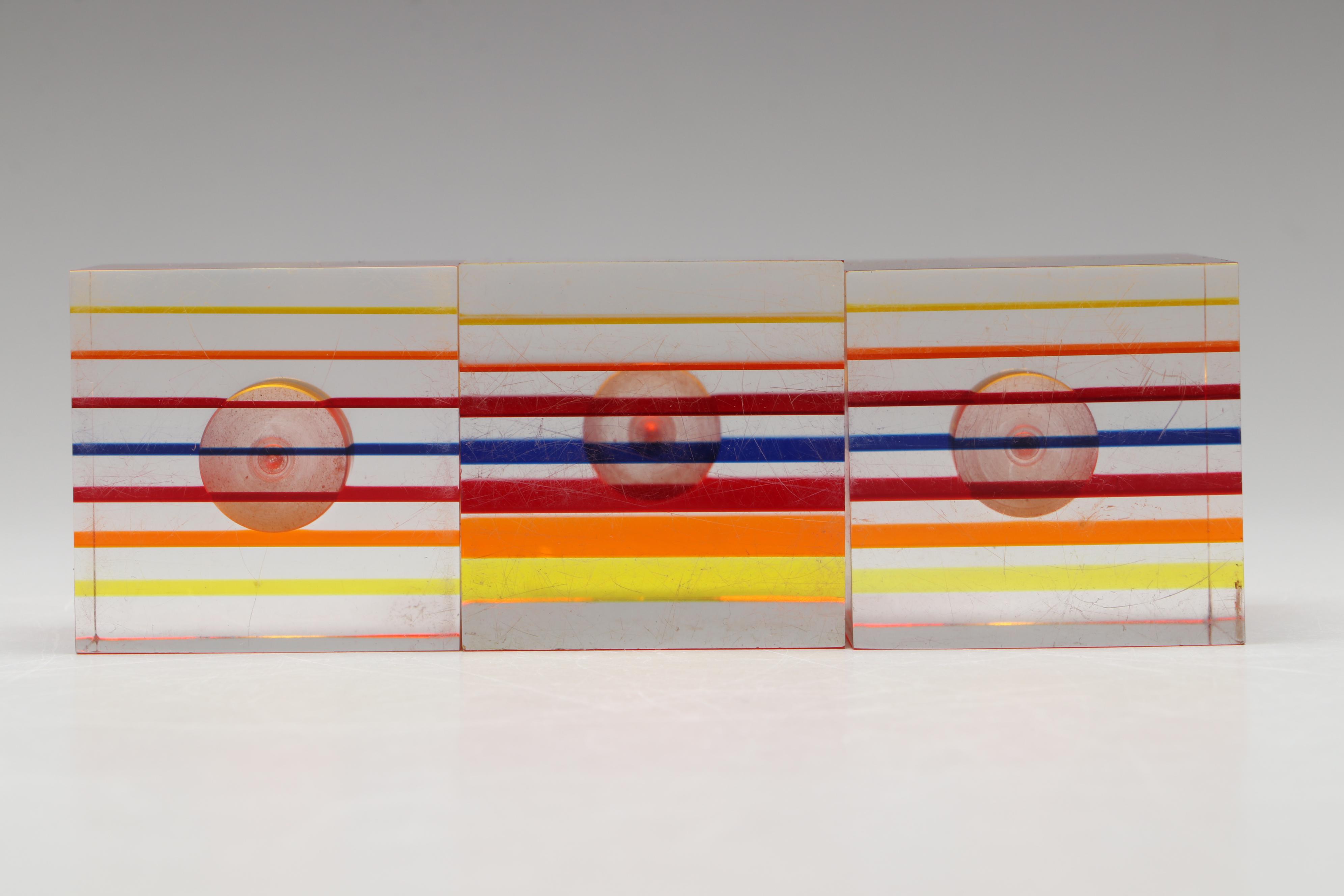 Attributed to Richard Soong Graduated Multicolor Lucite Candle Holders