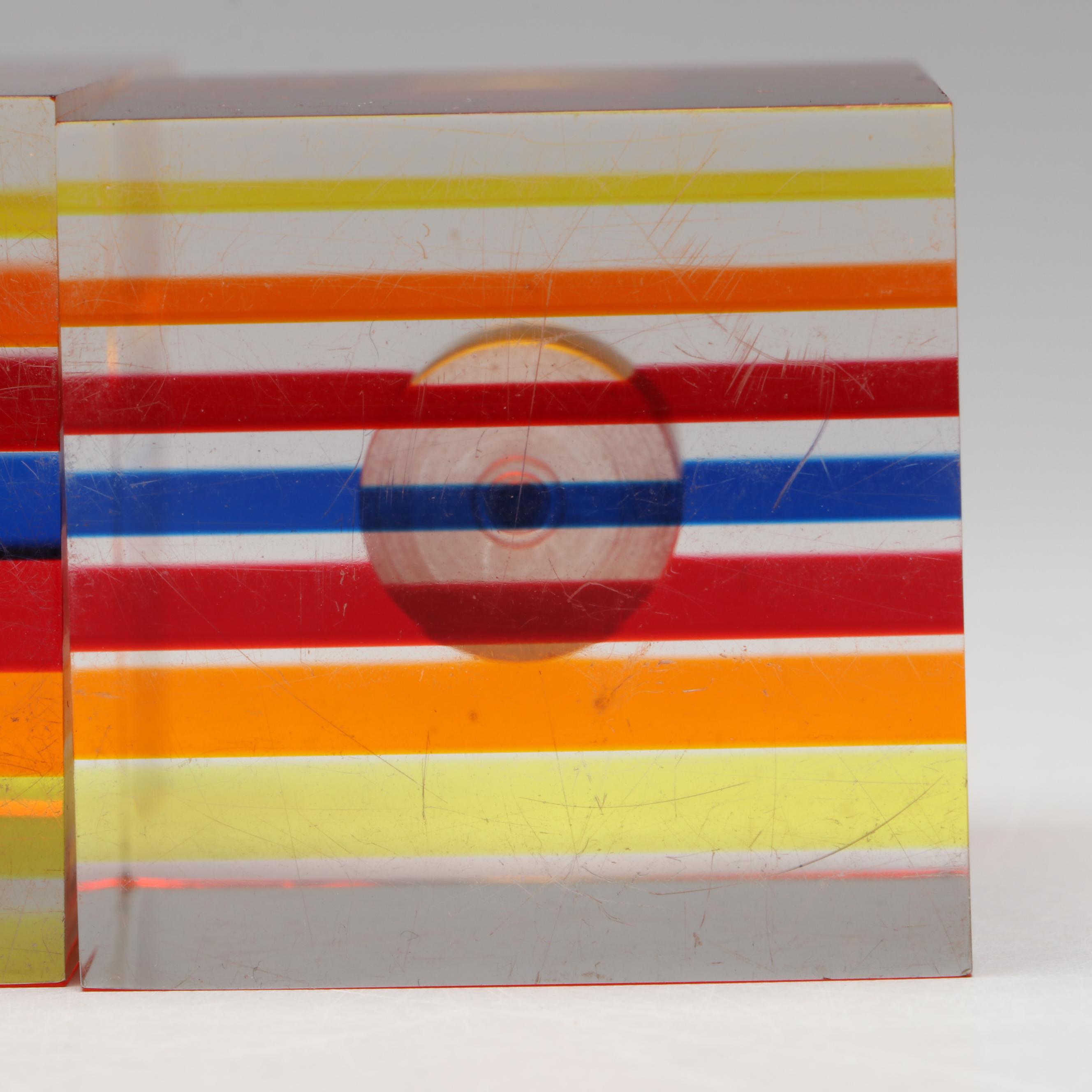 Attributed to Richard Soong Graduated Multicolor Lucite Candle Holders