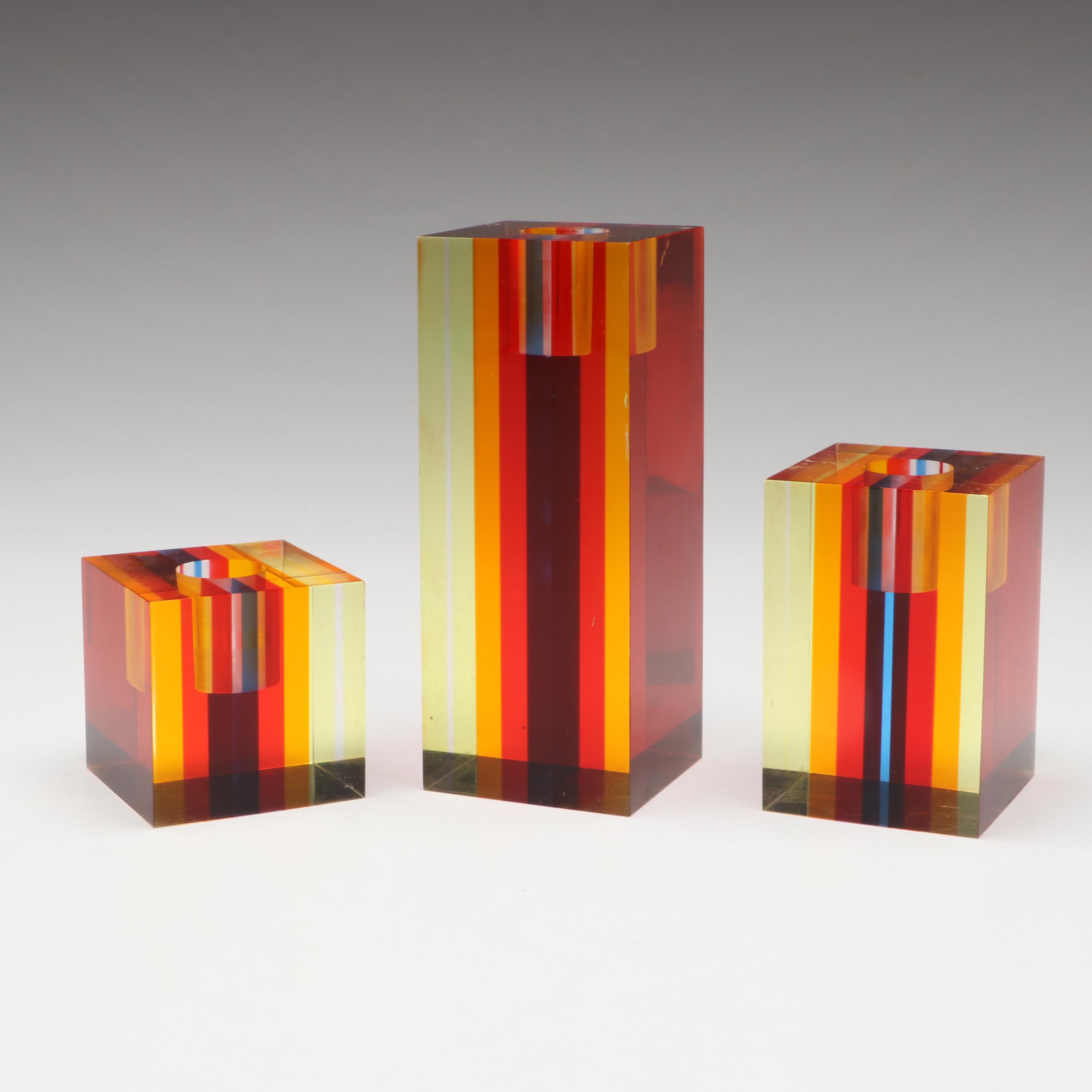 Attributed to Richard Soong Graduated Multicolor Lucite Candle Holders