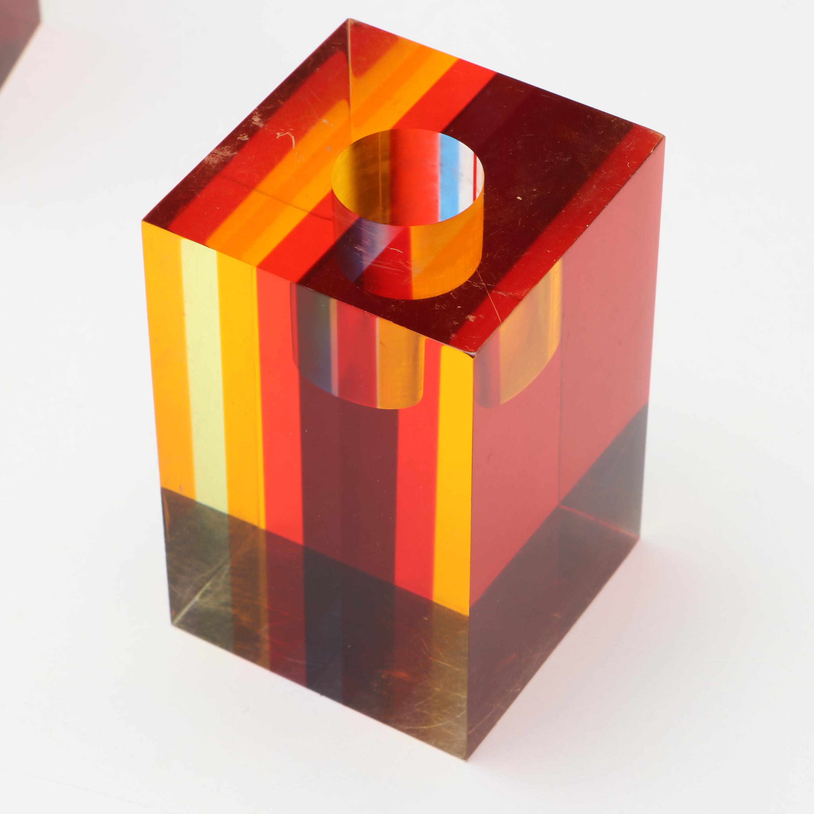 Attributed to Richard Soong Graduated Multicolor Lucite Candle Holders