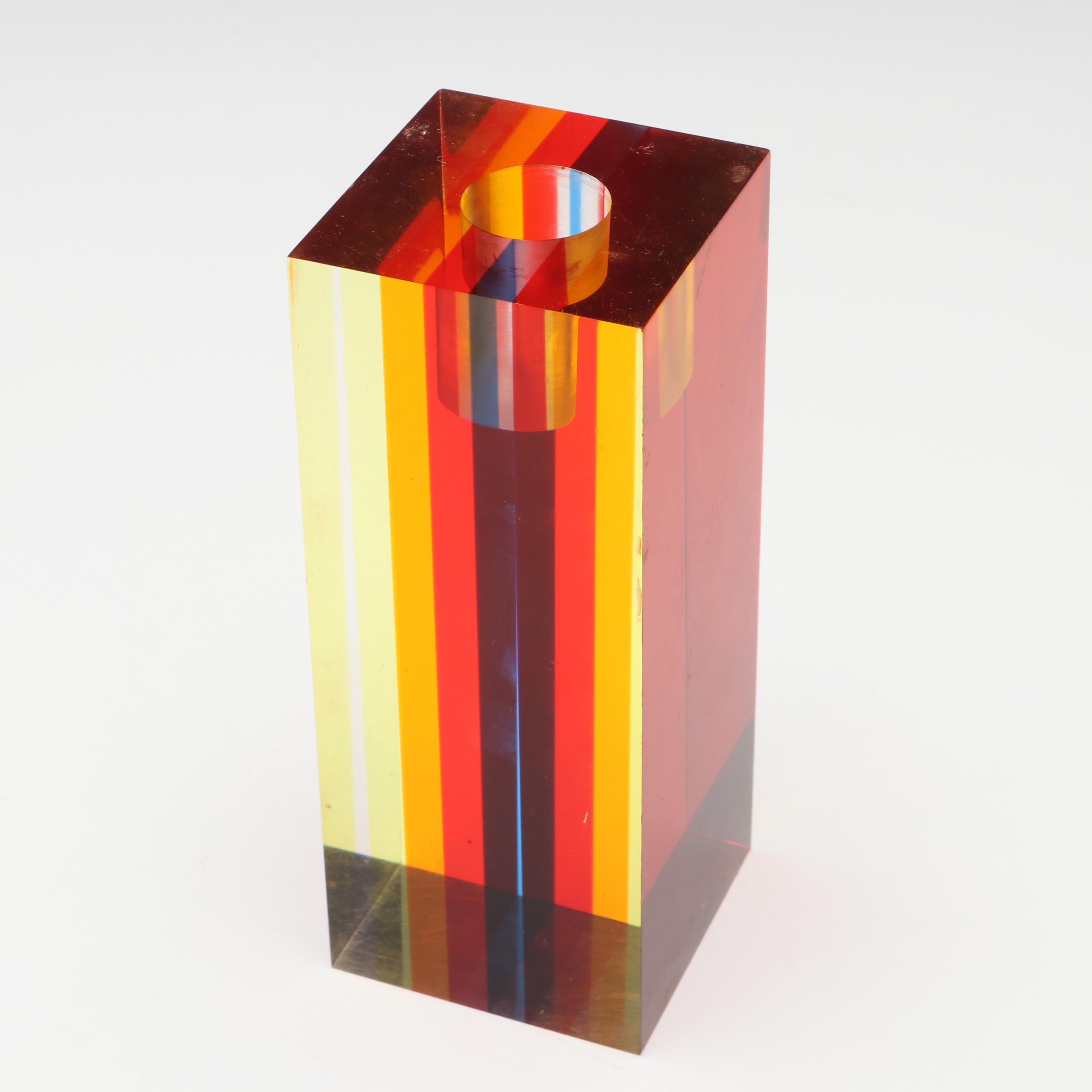 Attributed to Richard Soong Graduated Multicolor Lucite Candle Holders