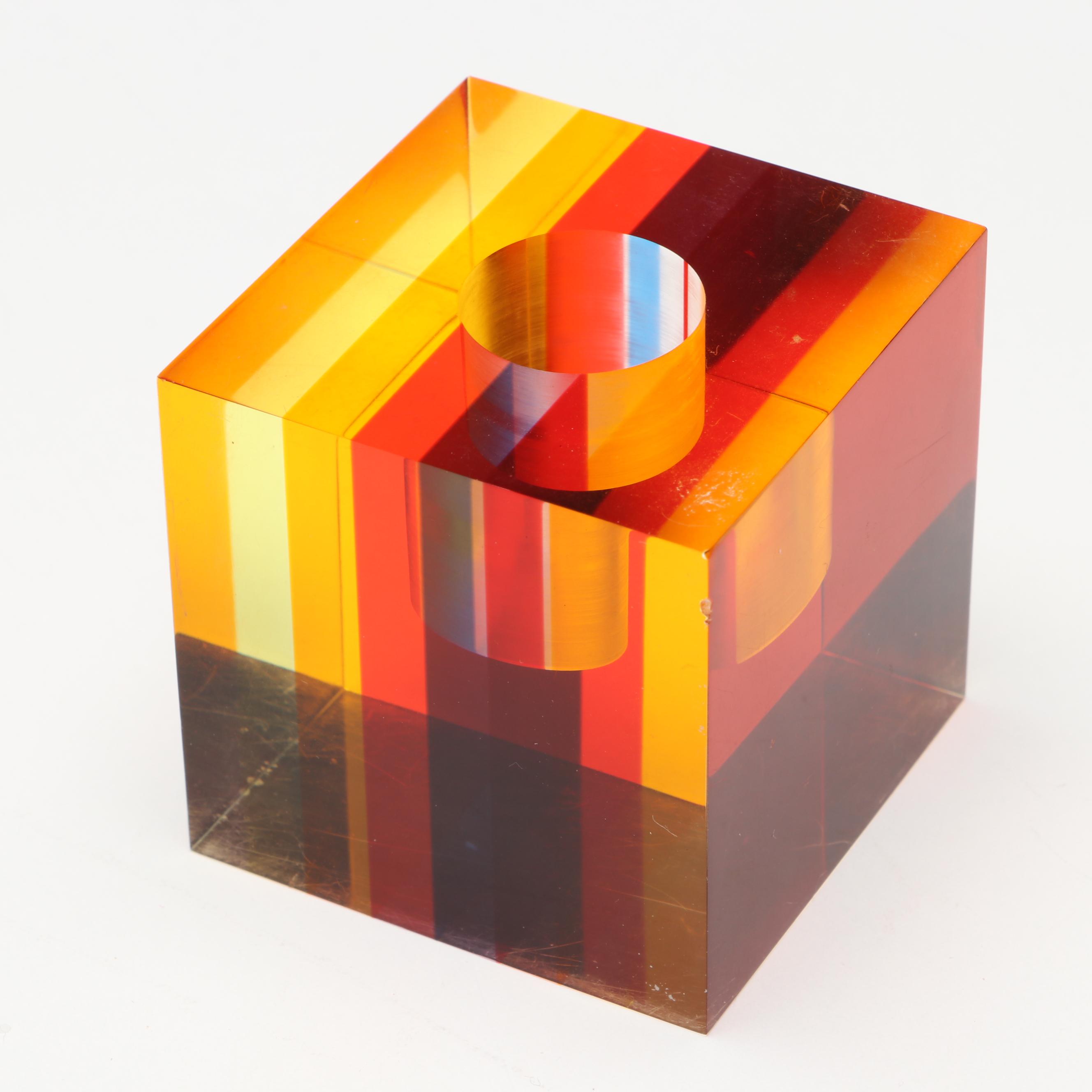 Attributed to Richard Soong Graduated Multicolor Lucite Candle Holders