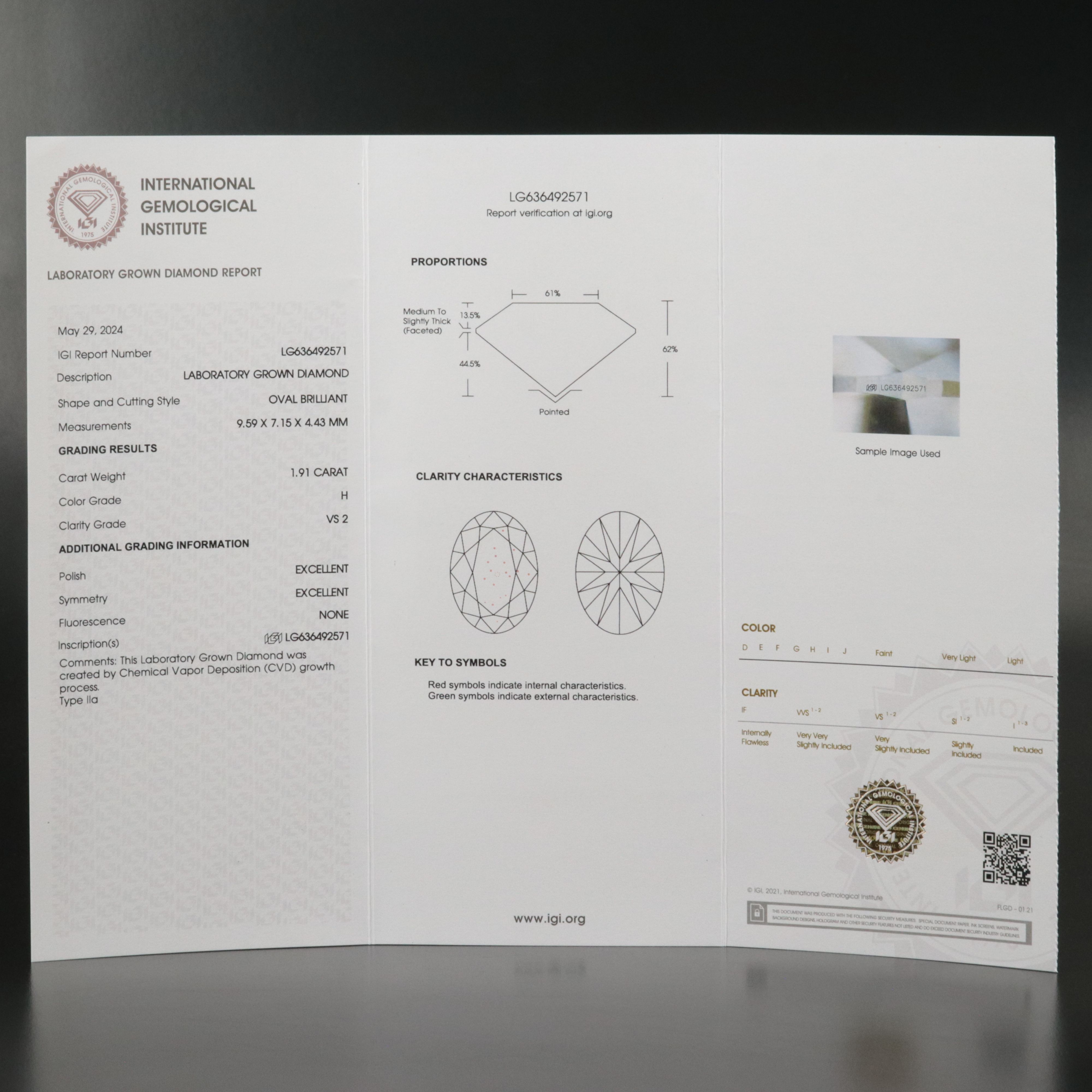 Loose 1.91 CT Lab Grown Diamond with IGI Report