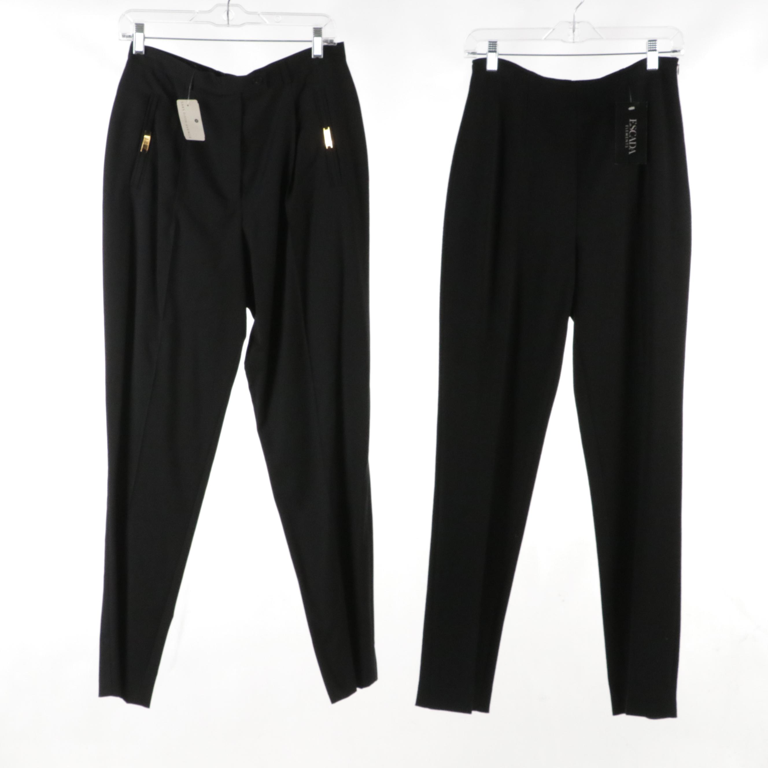 Escada and Donna Karan Patterned Silk Blouses and Black Trousers, With Tags