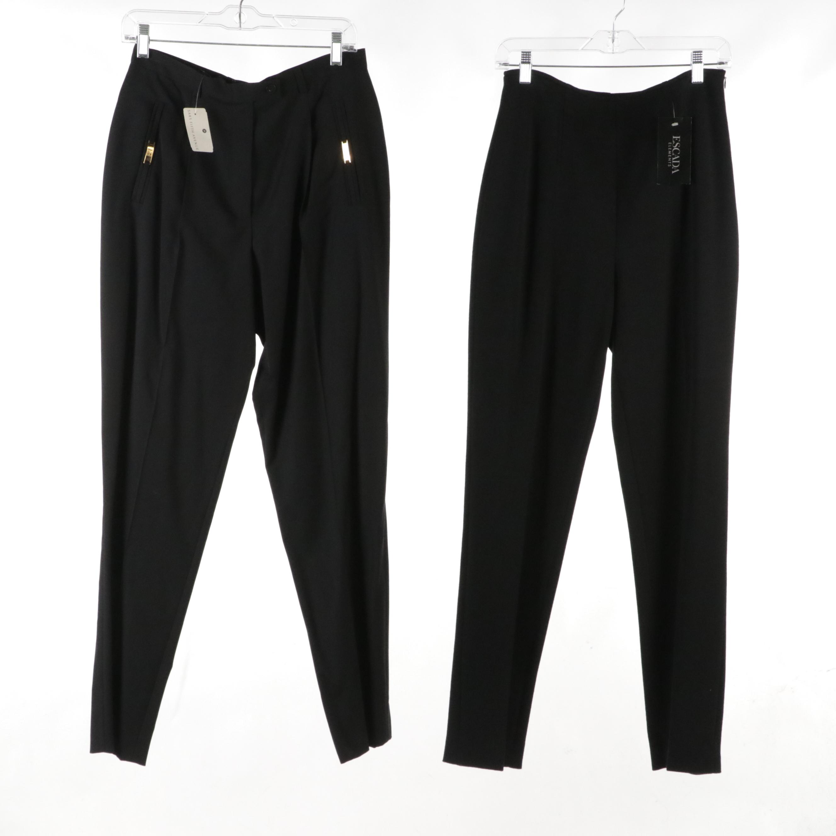 Escada and Donna Karan Patterned Silk Blouses and Black Trousers, With Tags