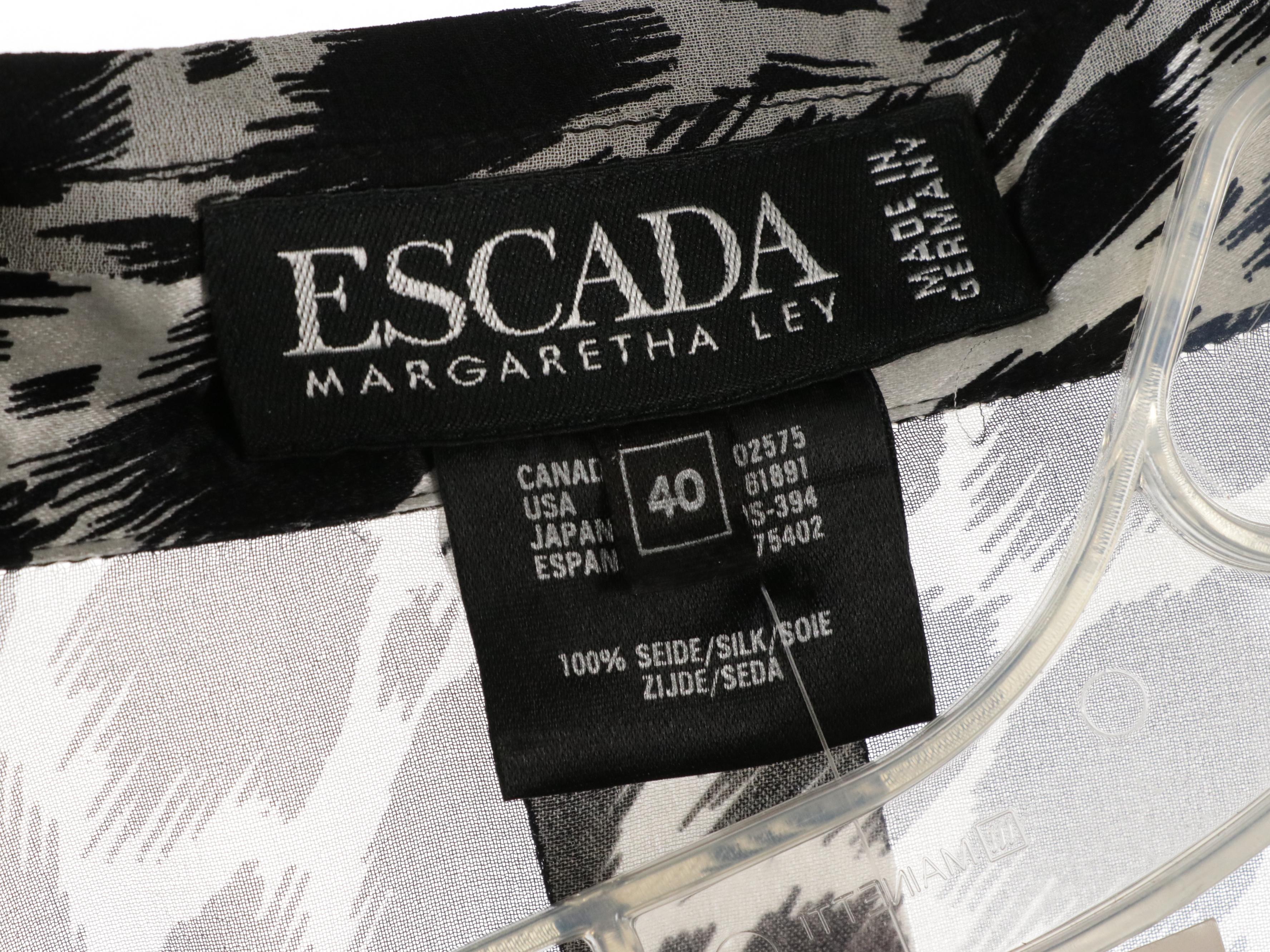 Escada and Donna Karan Patterned Silk Blouses and Black Trousers, With Tags
