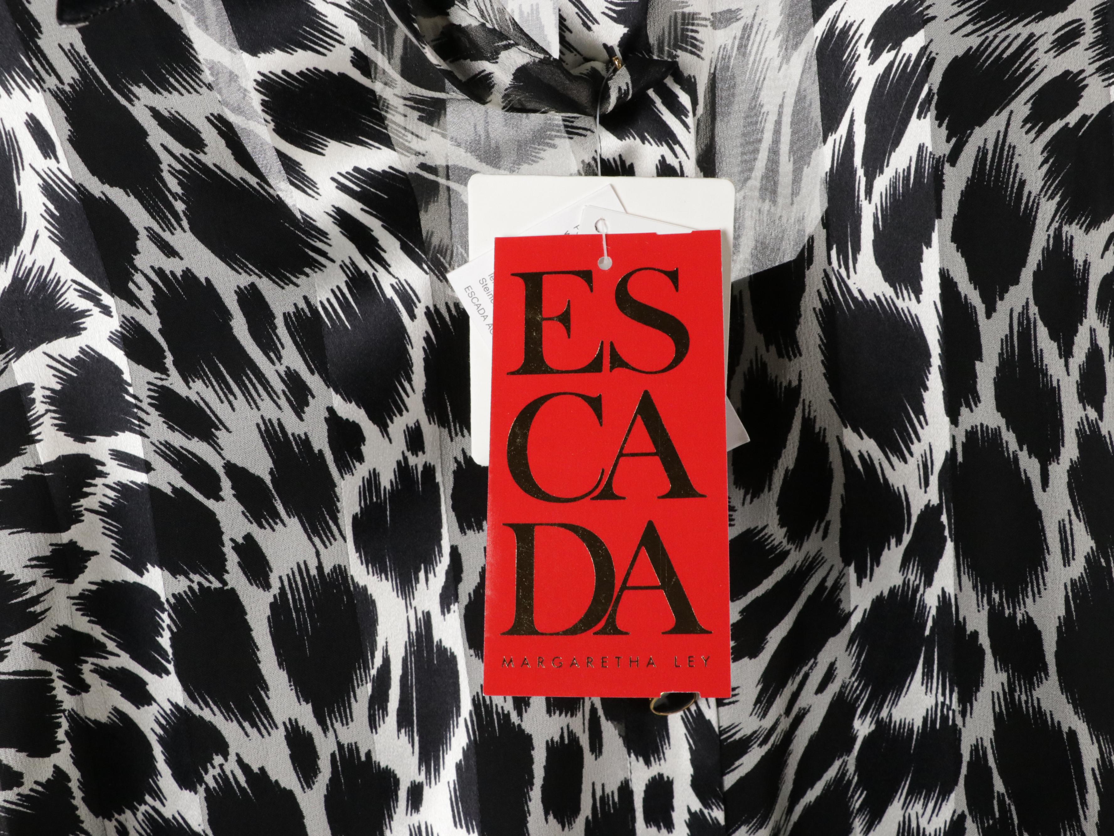 Escada and Donna Karan Patterned Silk Blouses and Black Trousers, With Tags