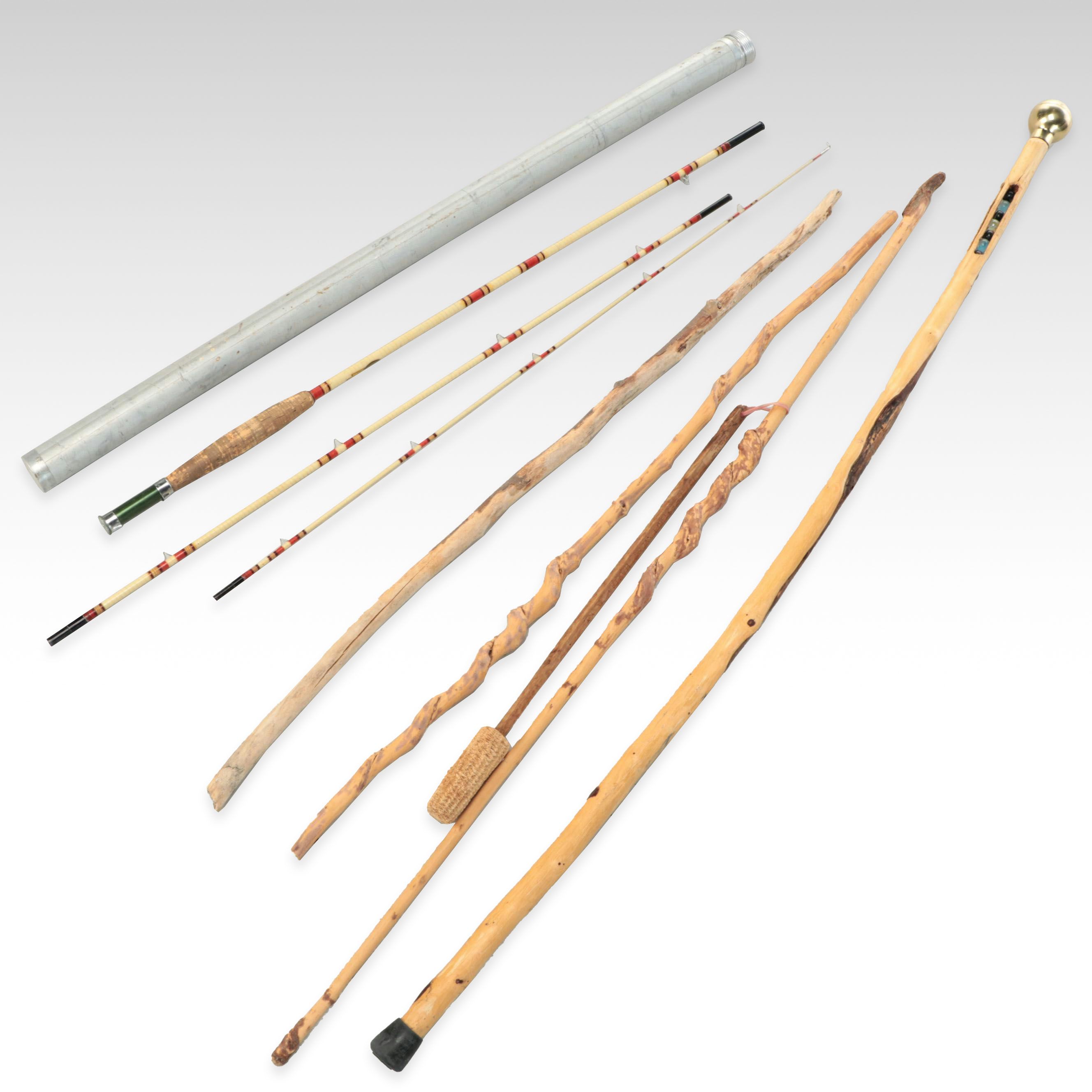 Carved Wooden Walking Sticks with Metal Handles