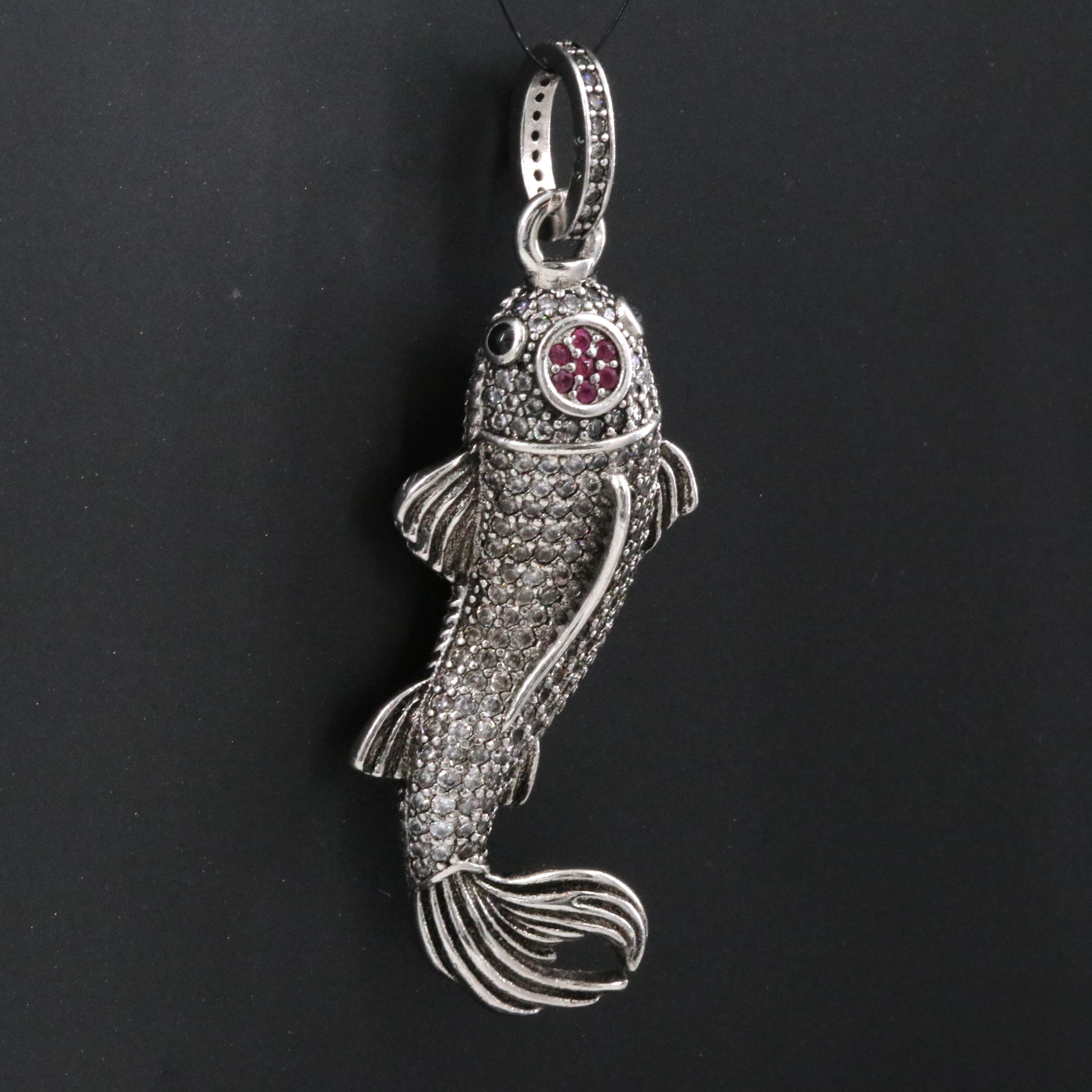Sterling CZ and Ruby Koi Fish Pendant