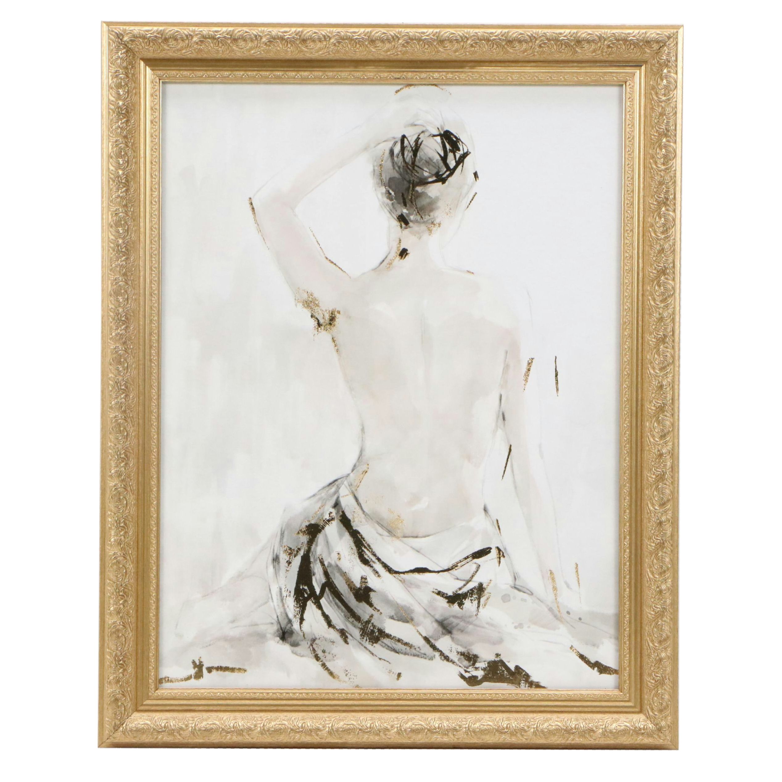 Providence for AtHome Gilt Offset Lithograph of Seated Nude Woman, 21st C.
